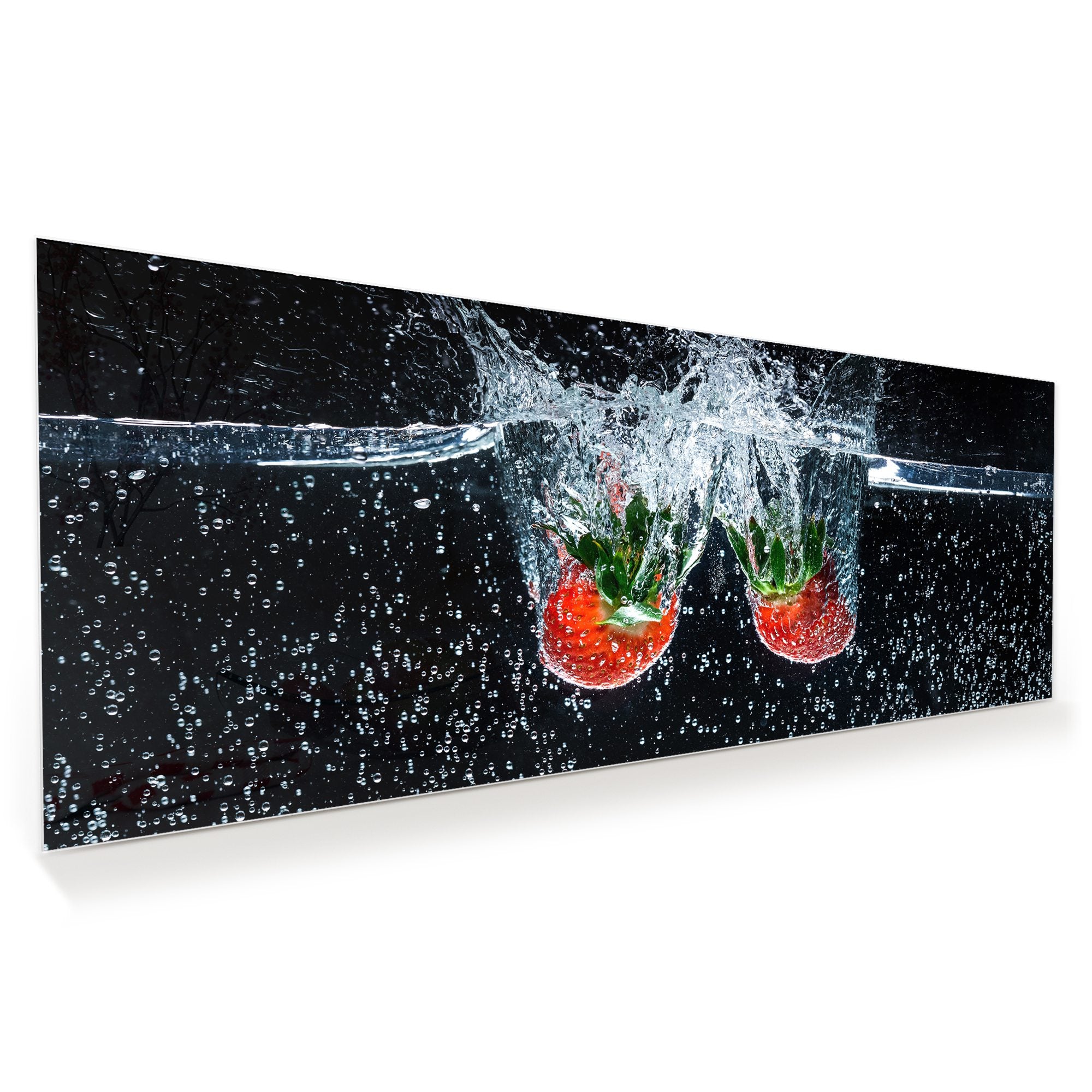 Wandbild - Erdbeeren in Wasser fallend