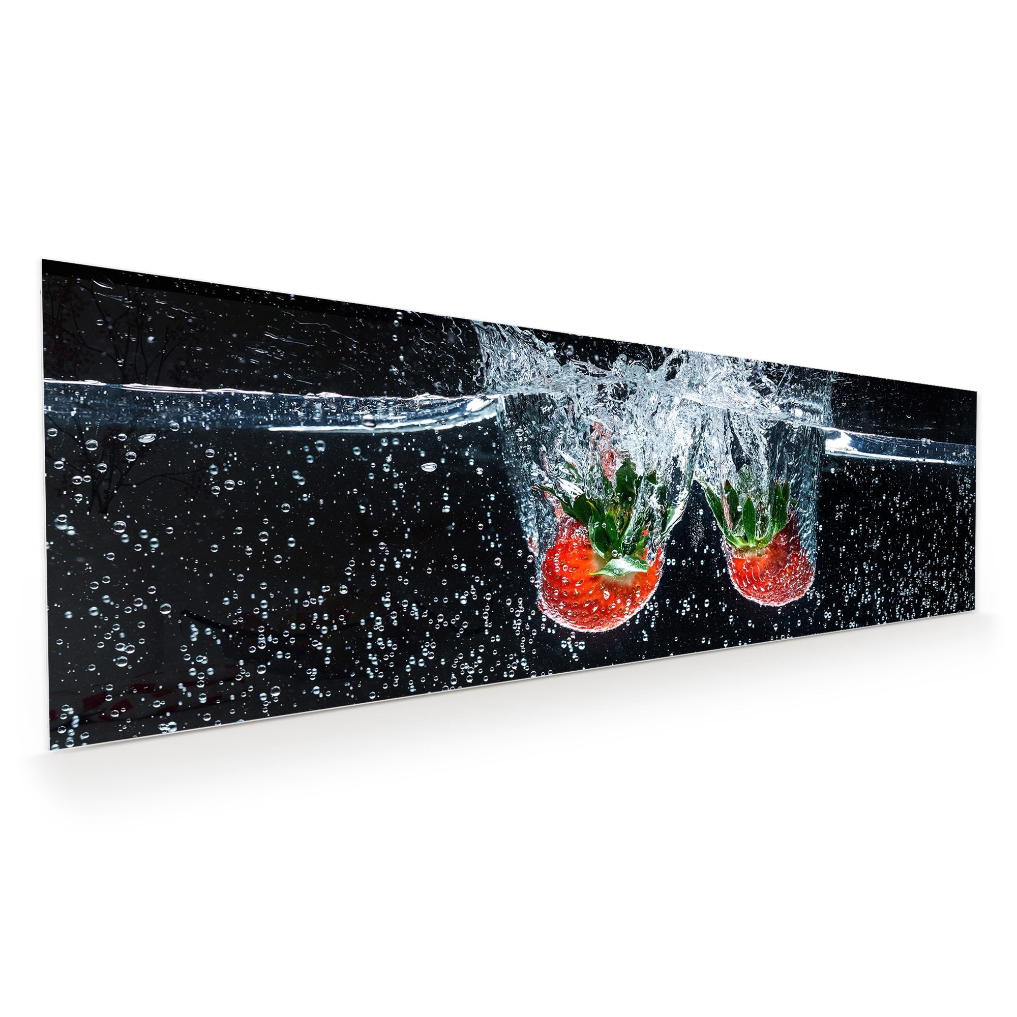 Wandbild - Erdbeeren in Wasser fallend