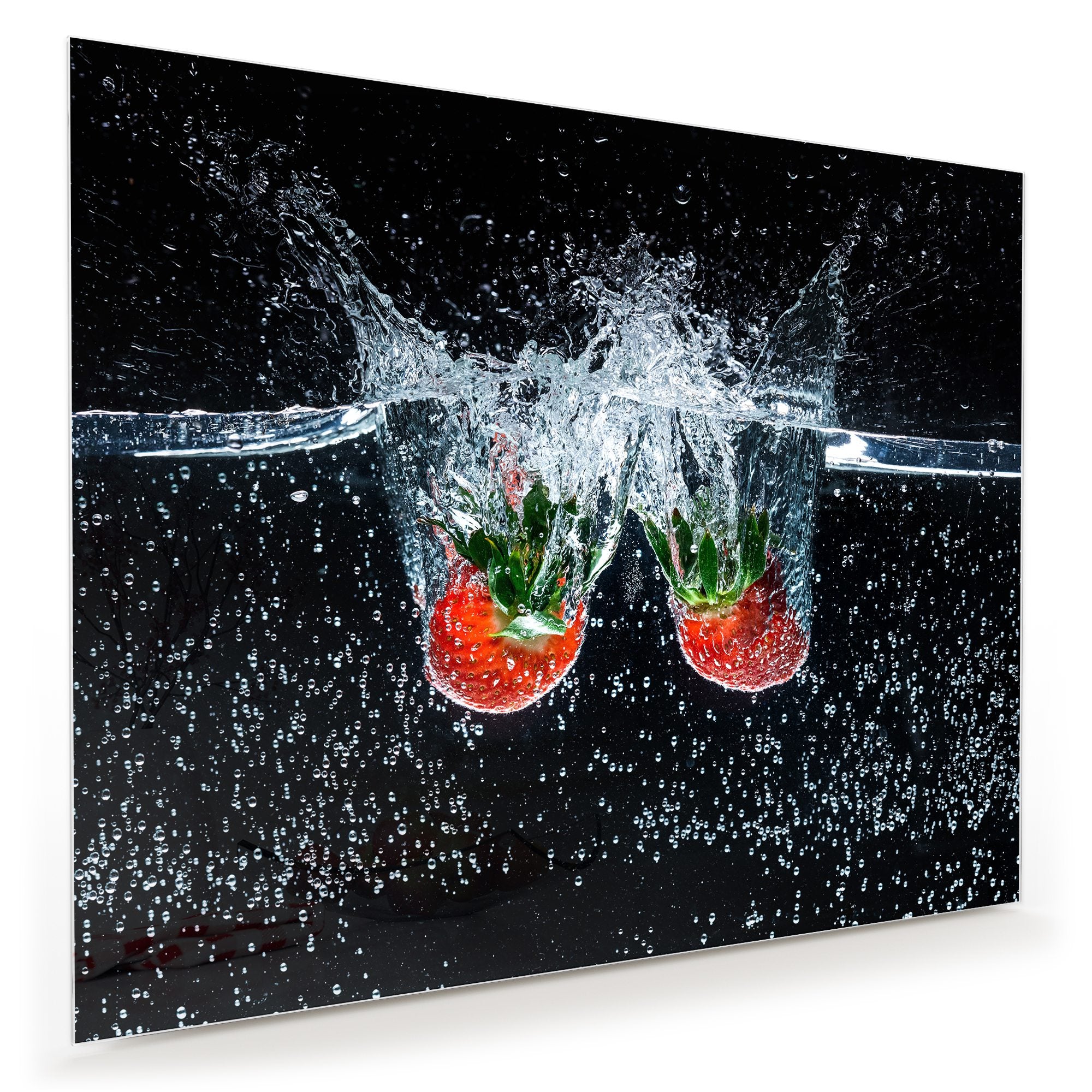 Wandbild - Erdbeeren in Wasser fallend