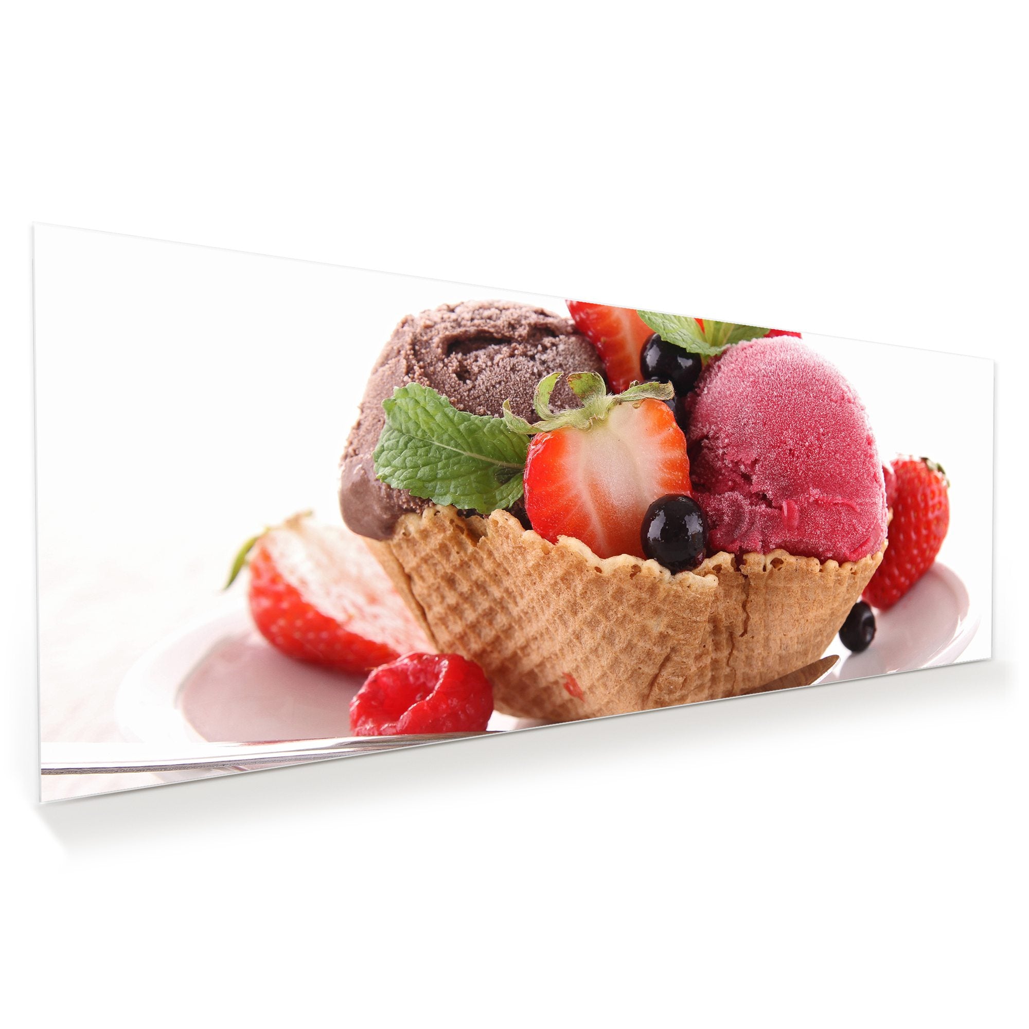 Wandbild - Eis in Waffel mit Früchten