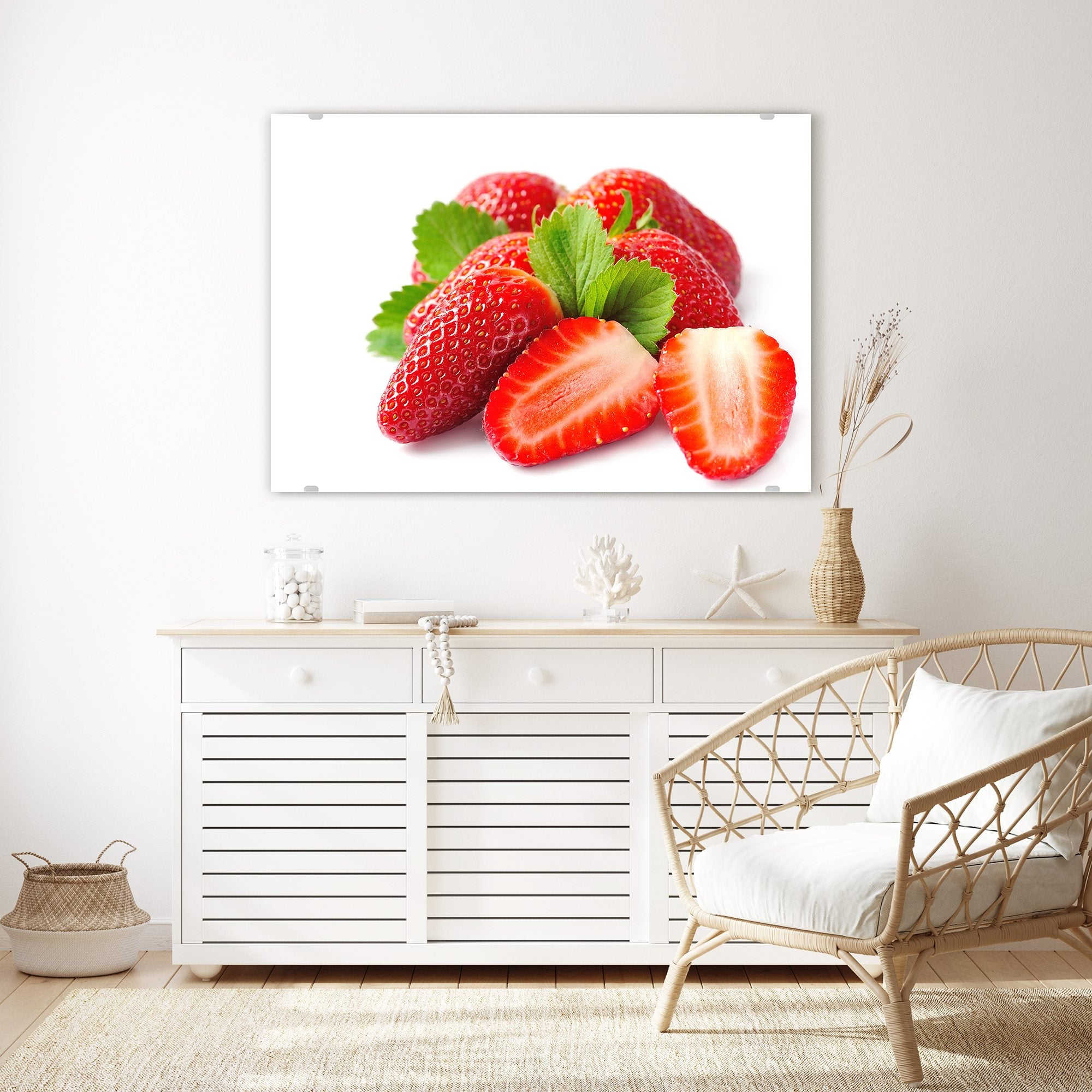 Wandbild - Erdbeeren mit Blättern