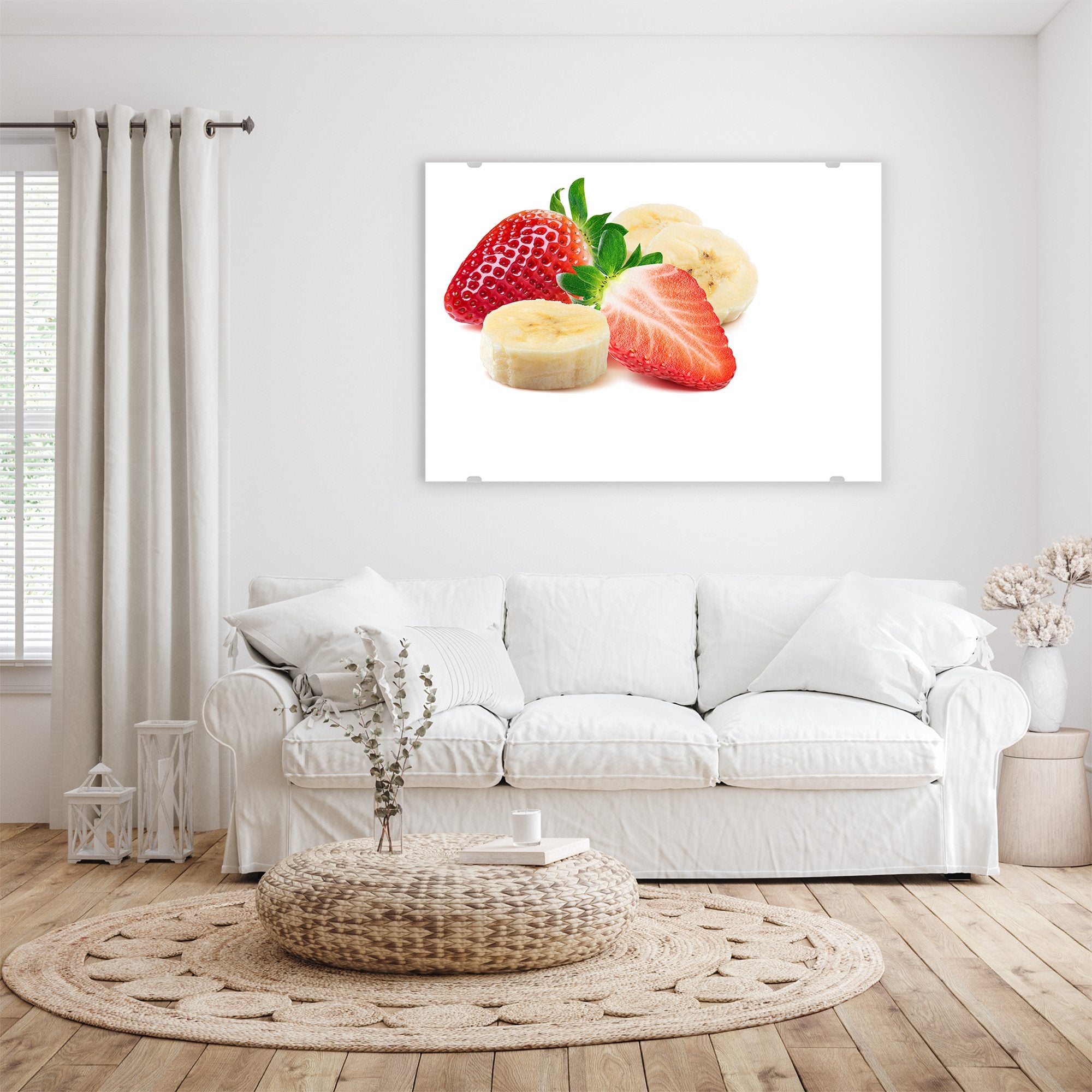 Wandbild - Erdbeeren und Bananenstücke