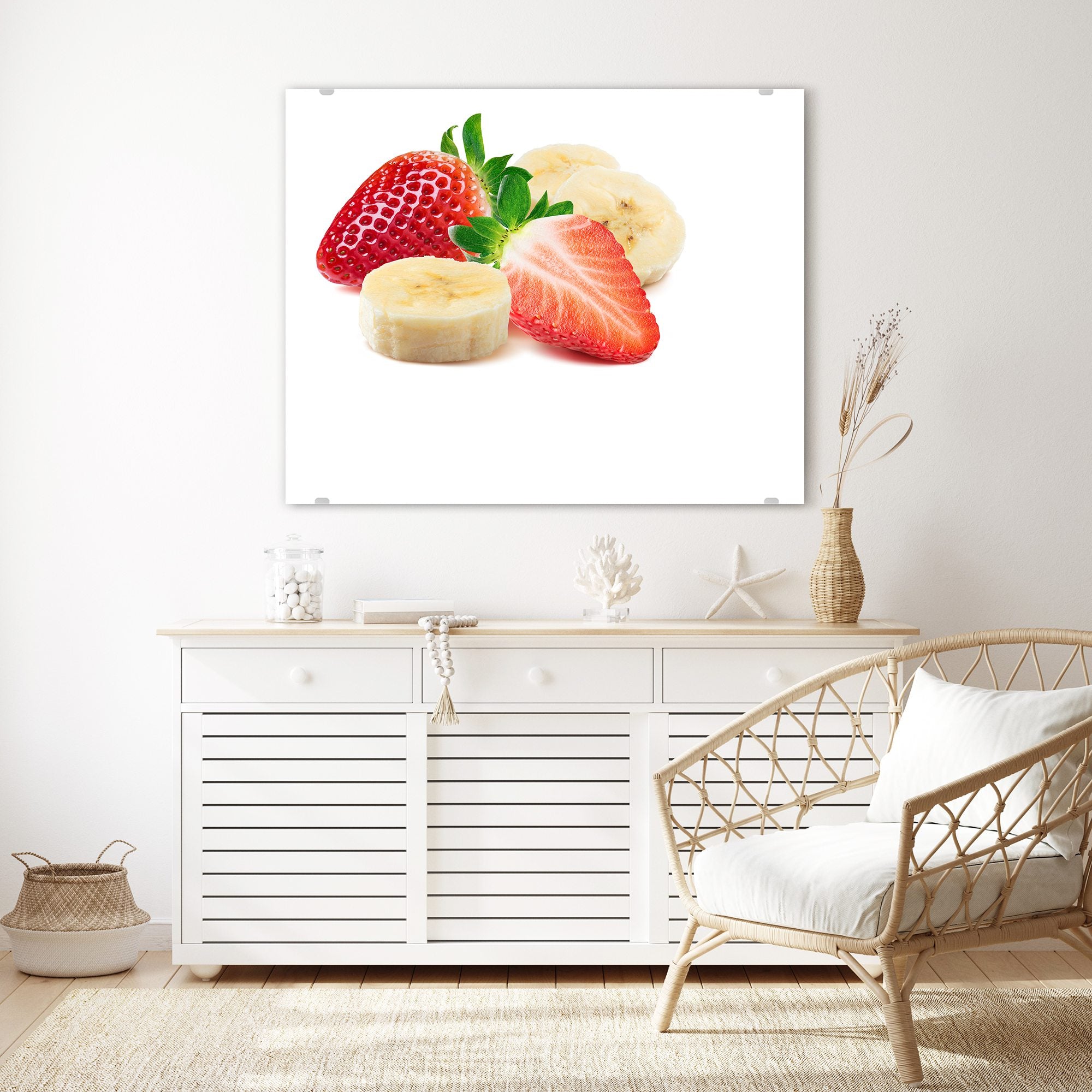 Wandbild - Erdbeeren und Bananenstücke