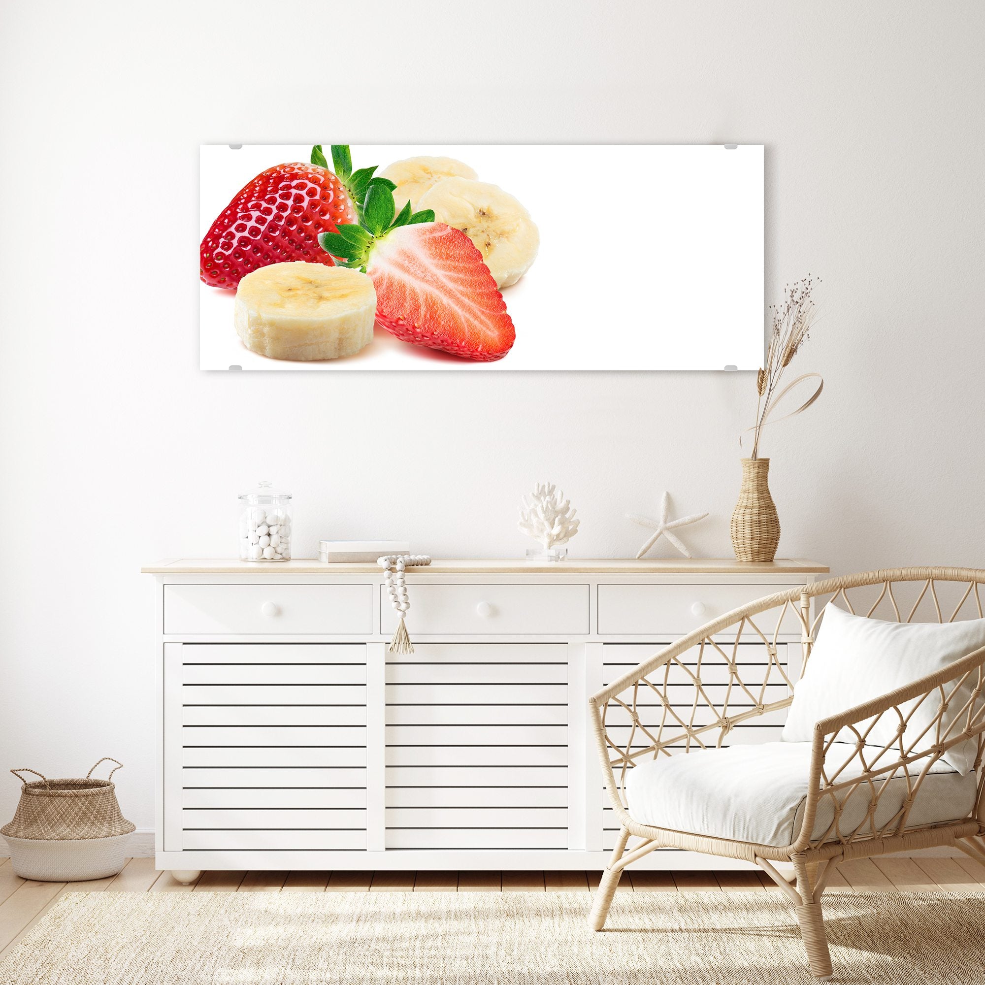 Wandbild - Erdbeeren und Bananenstücke