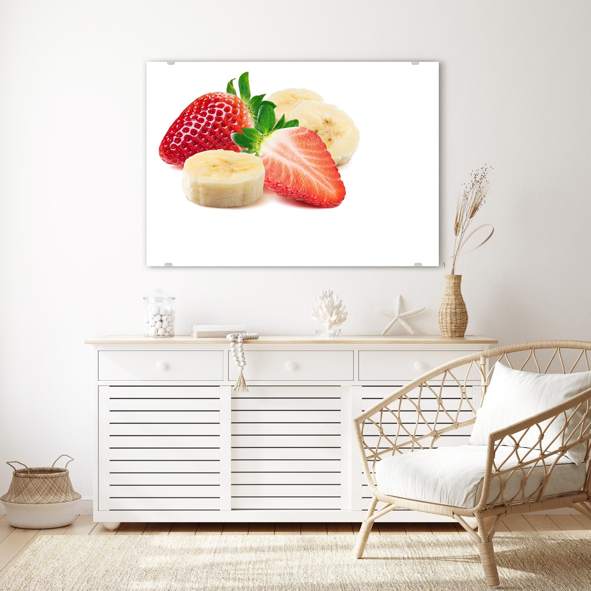 Wandbild - Erdbeeren und Bananenstücke