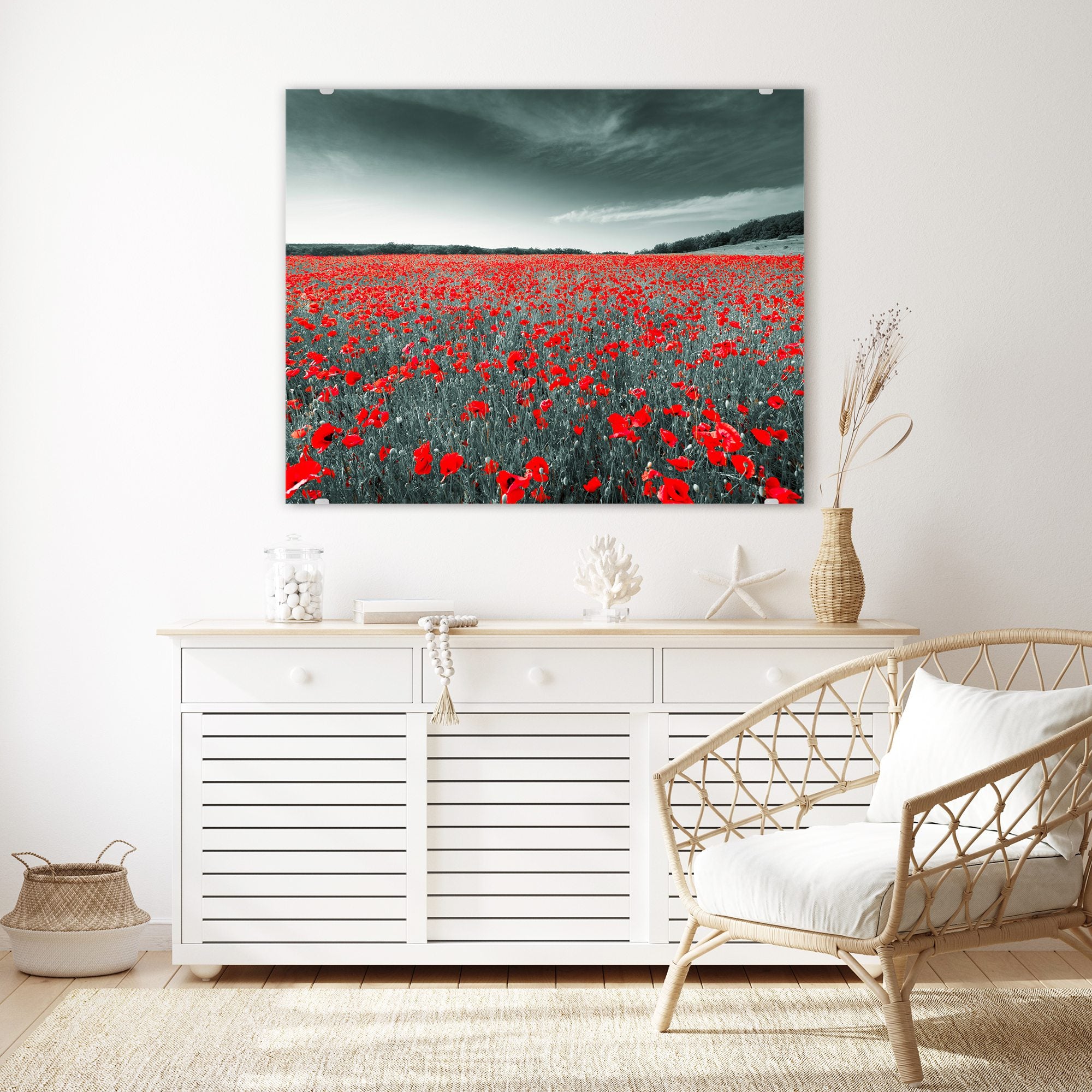 Wandbild - Wiese mit Rotem Mohn