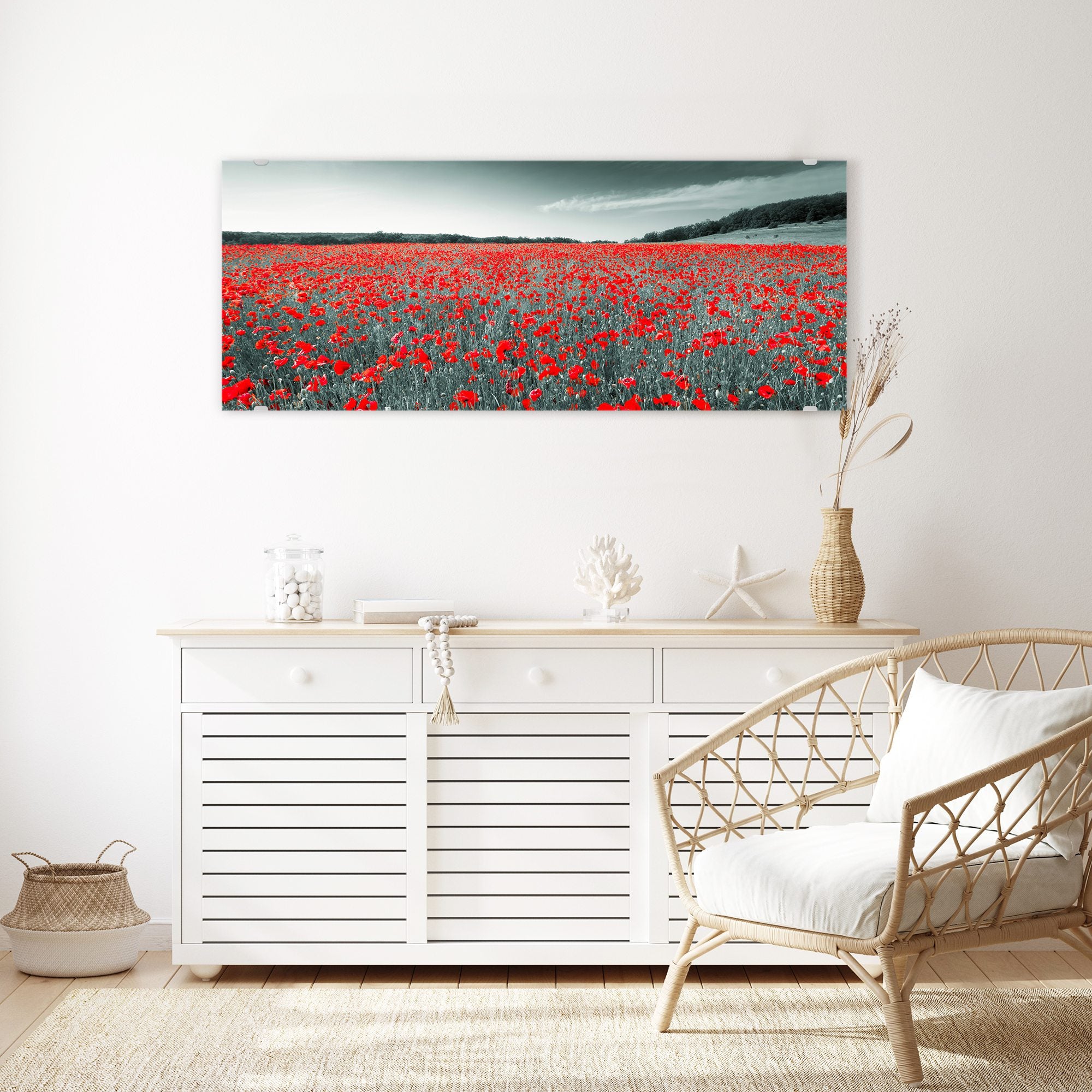 Wandbild - Wiese mit Rotem Mohn