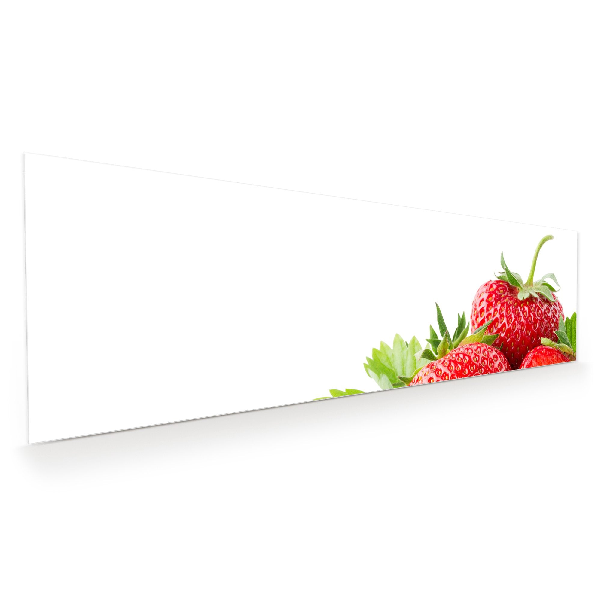 Wandbild - Drei Erdbeeren mit Blättern