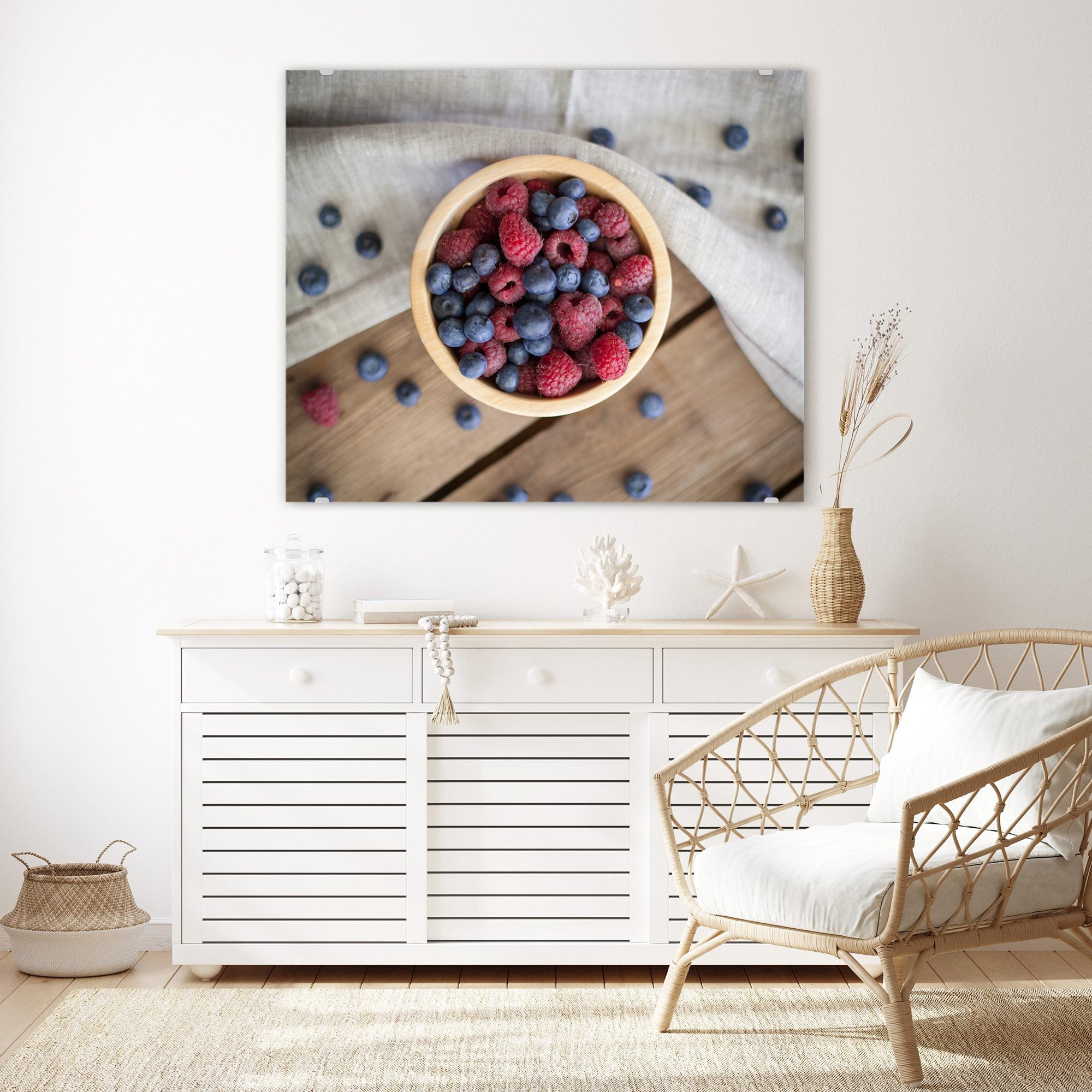 Wandbild - Heidelbeeren und Himbeeren