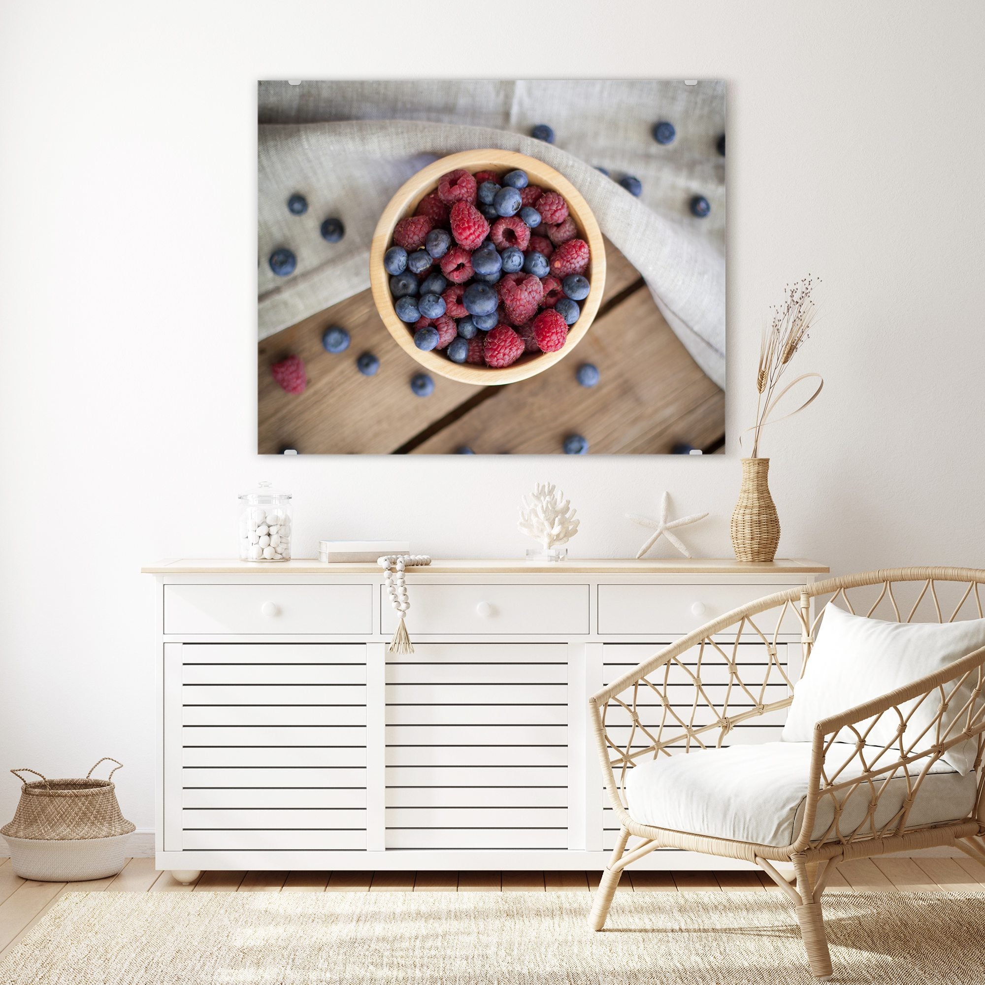 Wandbild - Heidelbeeren und Himbeeren