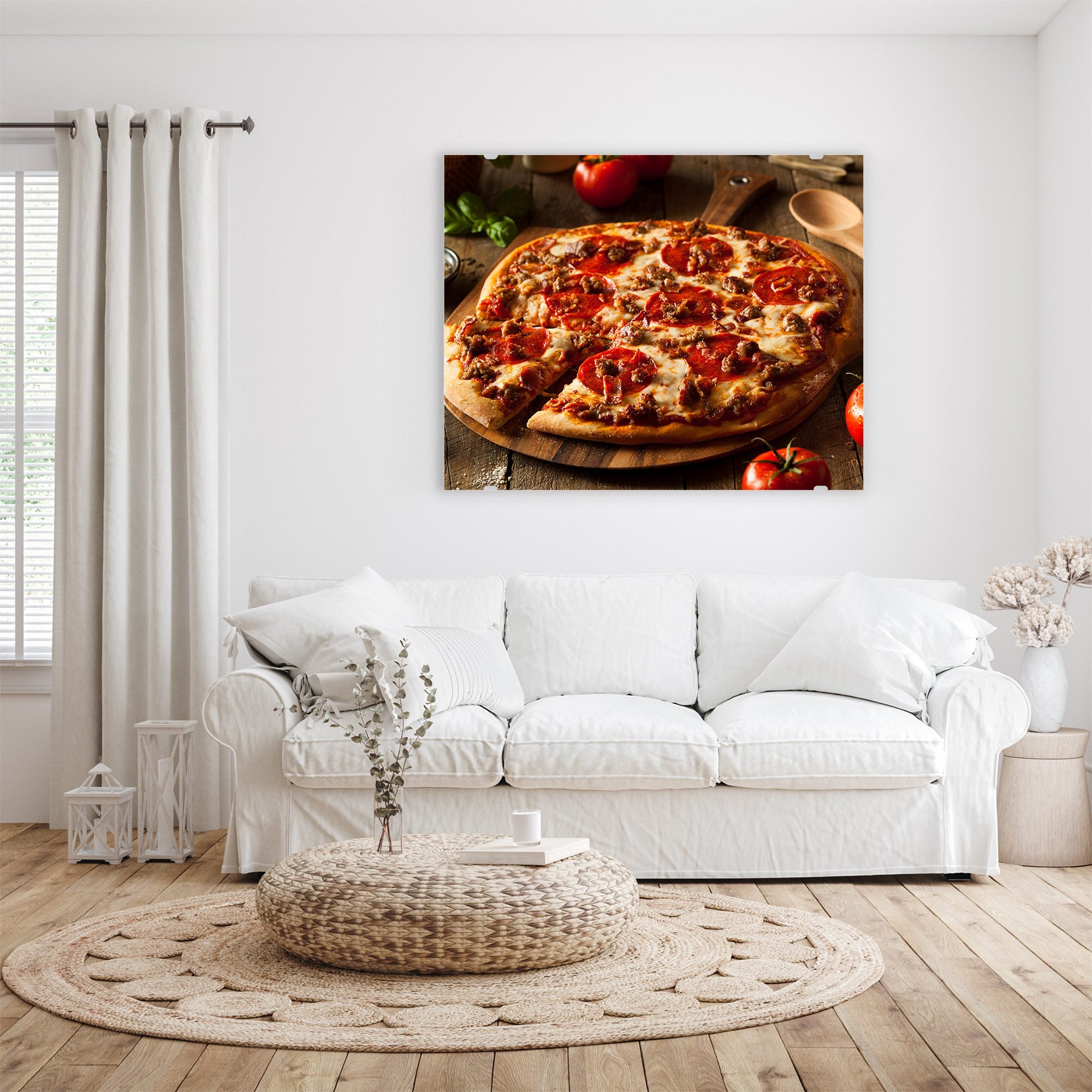 Wandbild - Pizza auf Holzplatte