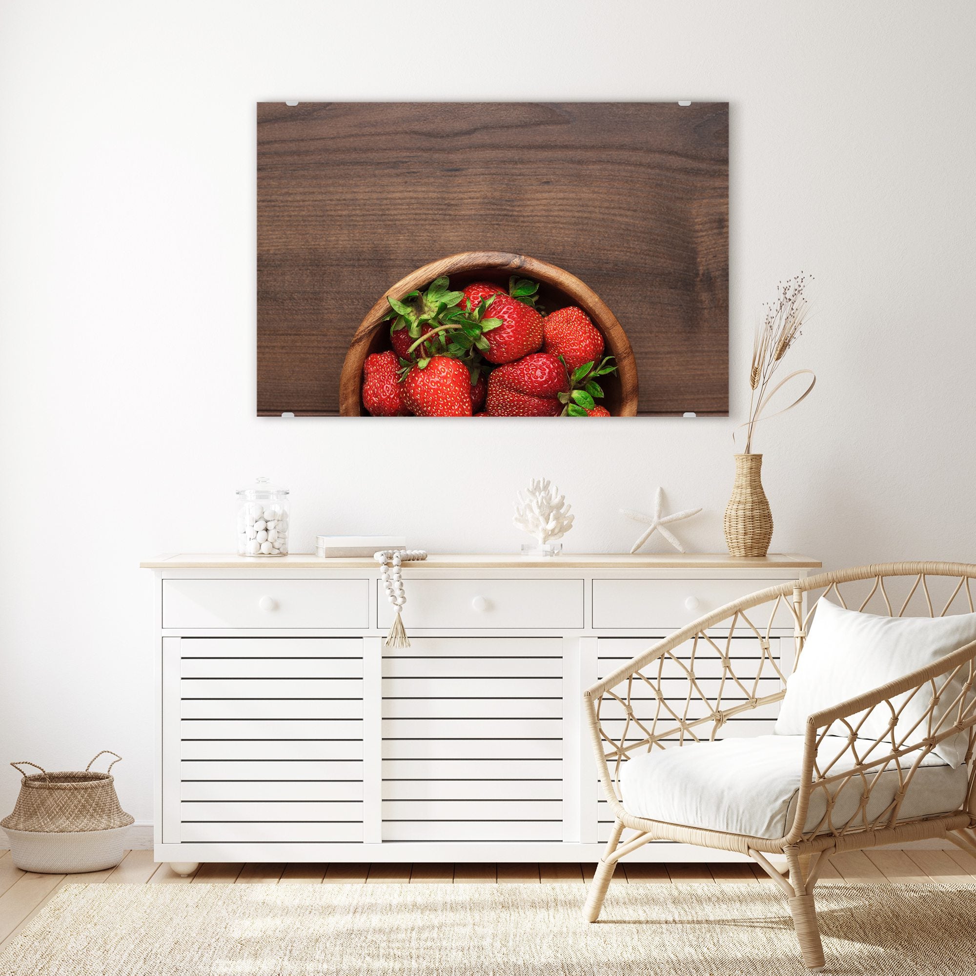 Wandbild - Erdbeeren in Holzschüssel
