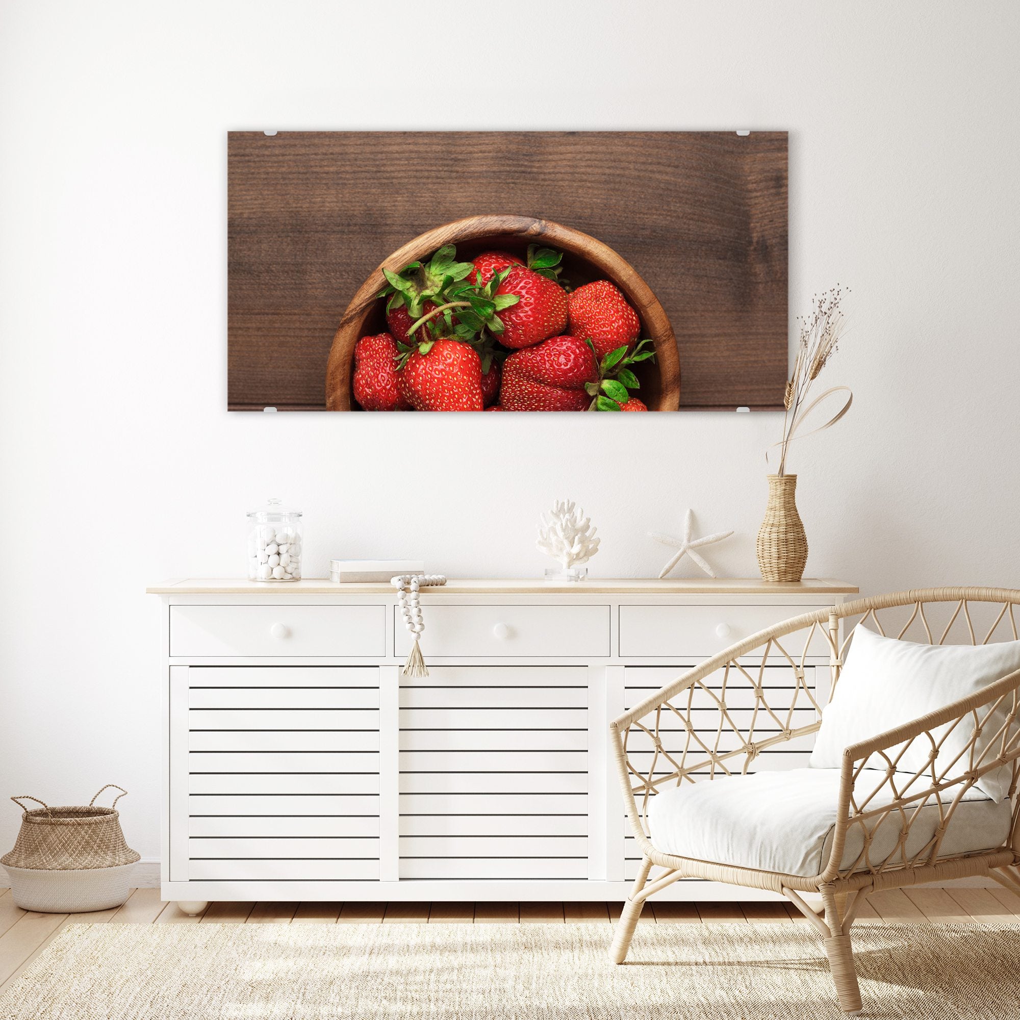 Wandbild - Erdbeeren in Holzschüssel