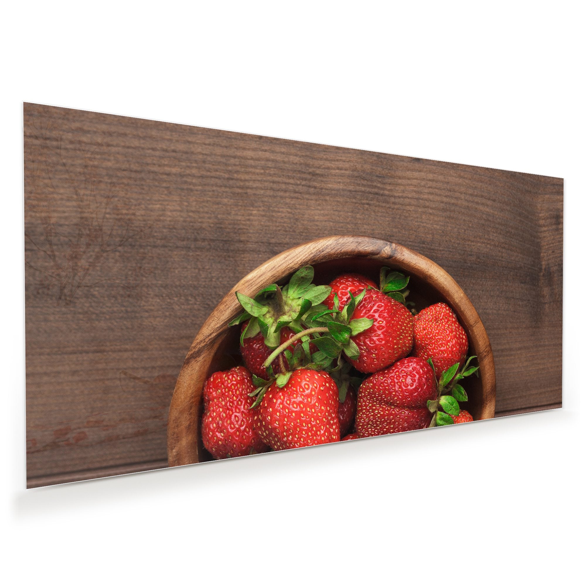 Wandbild - Erdbeeren in Holzschüssel