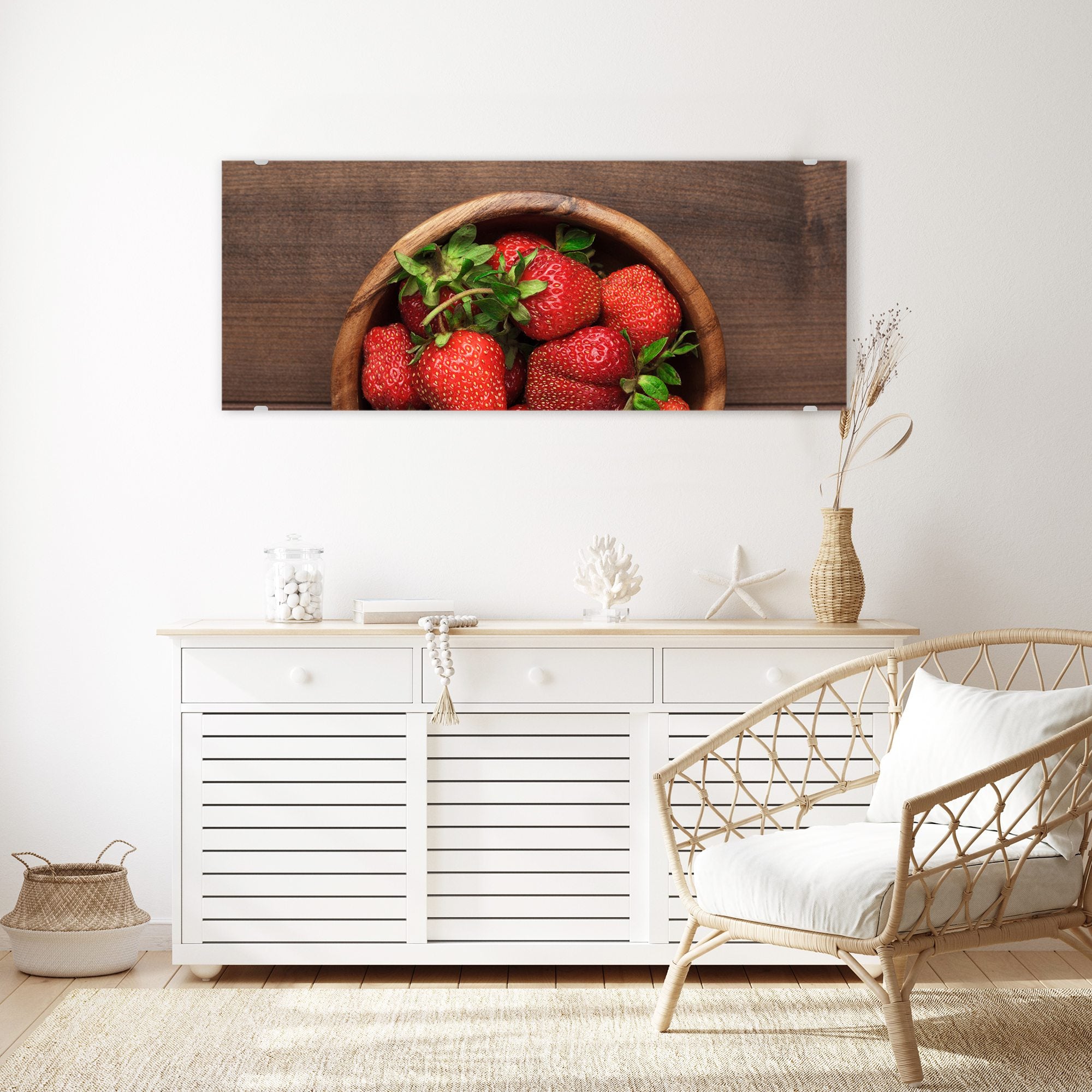 Wandbild - Erdbeeren in Holzschüssel