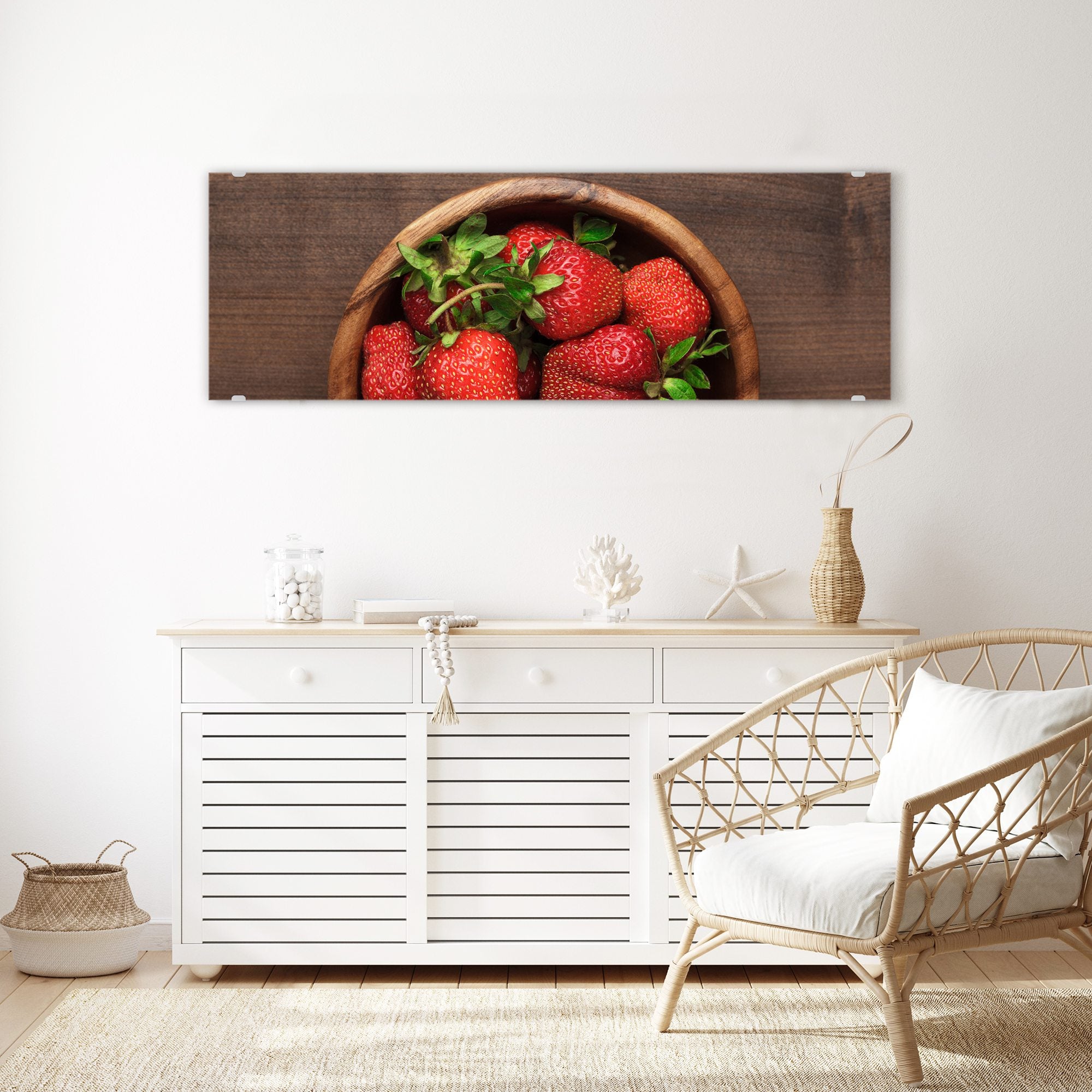 Wandbild - Erdbeeren in Holzschüssel