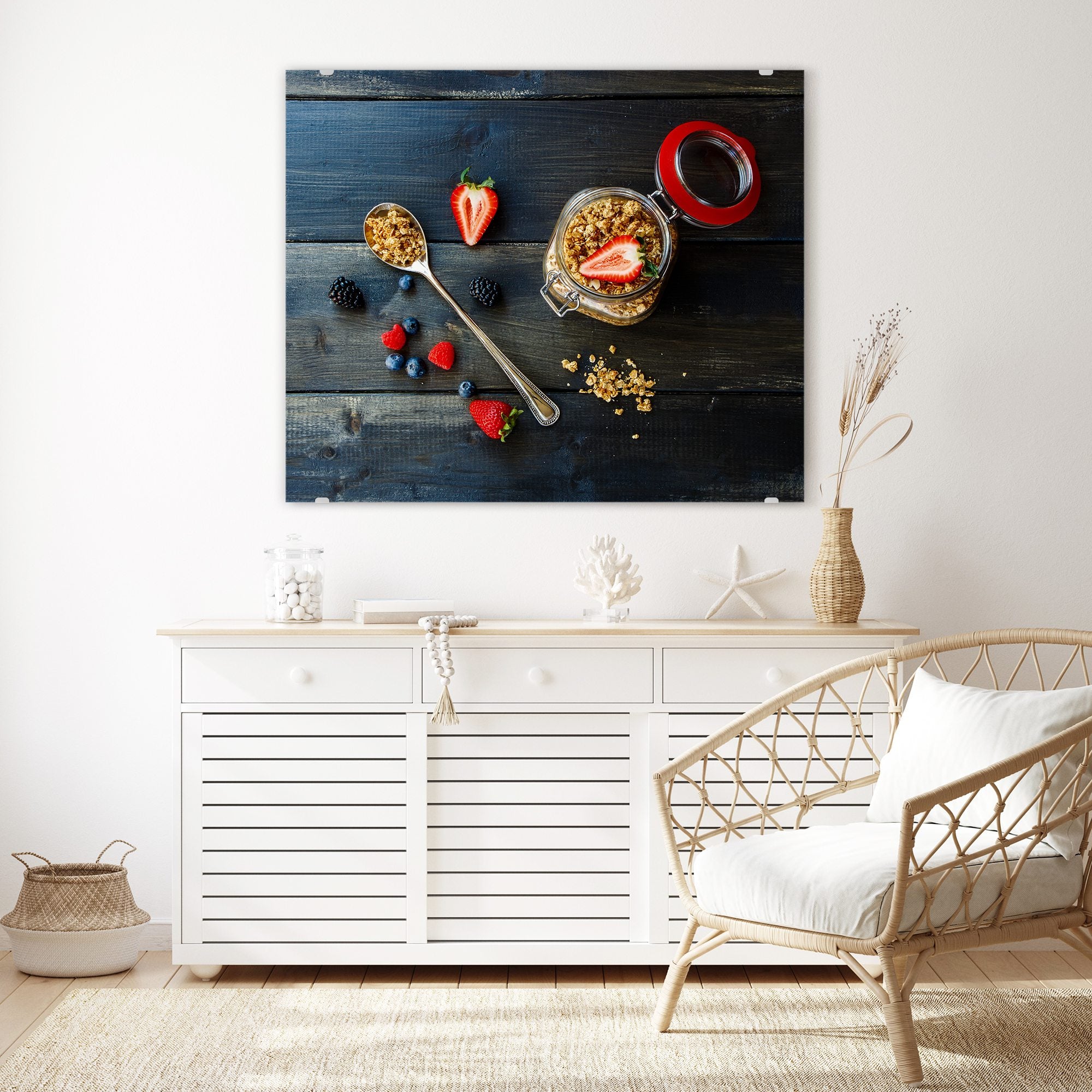 Wandbild - Granola und Erdbeeren