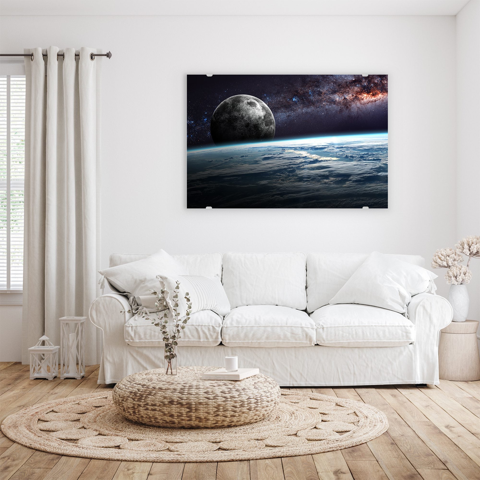 Wandbild - Erde Mond und Sterne