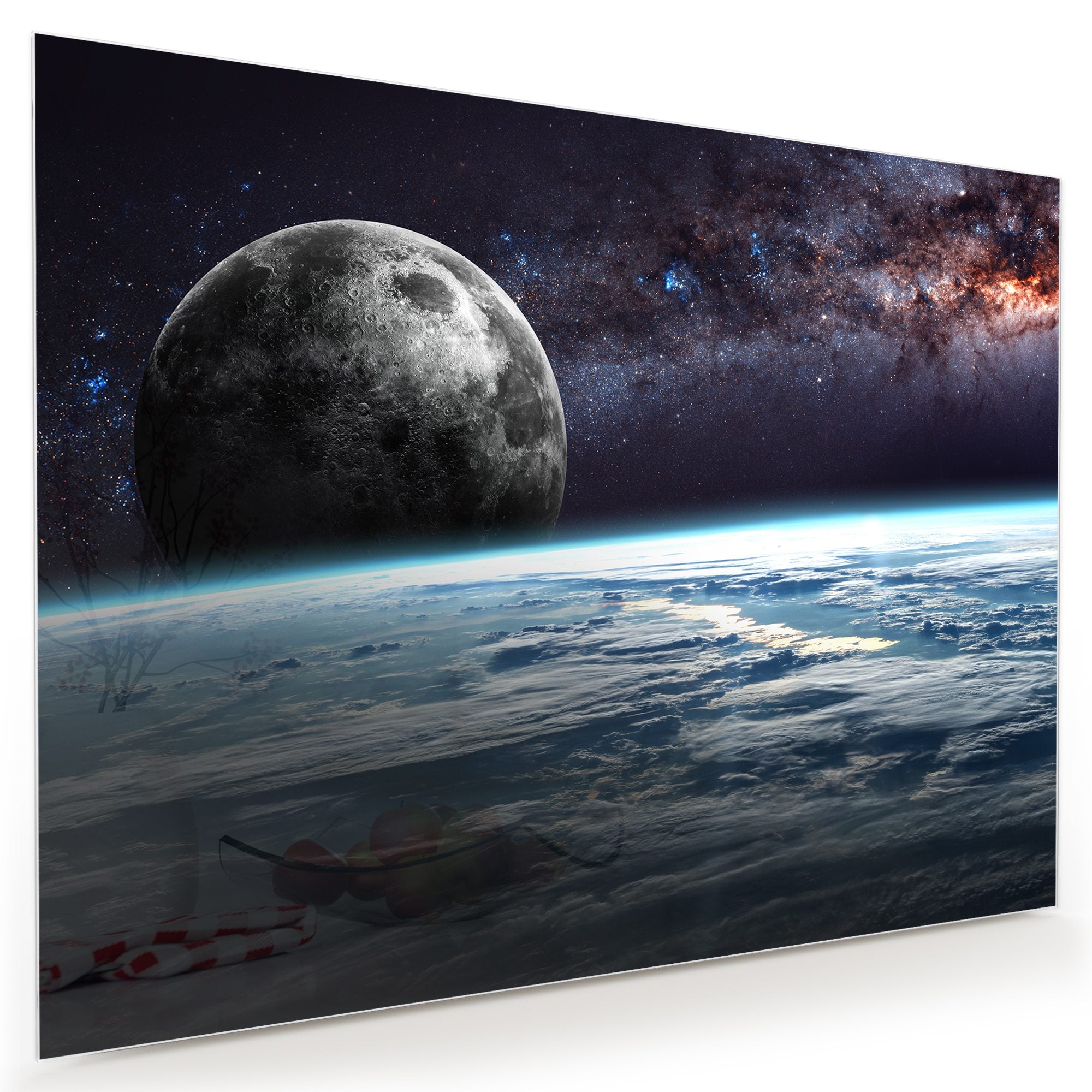 Wandbild - Erde Mond und Sterne