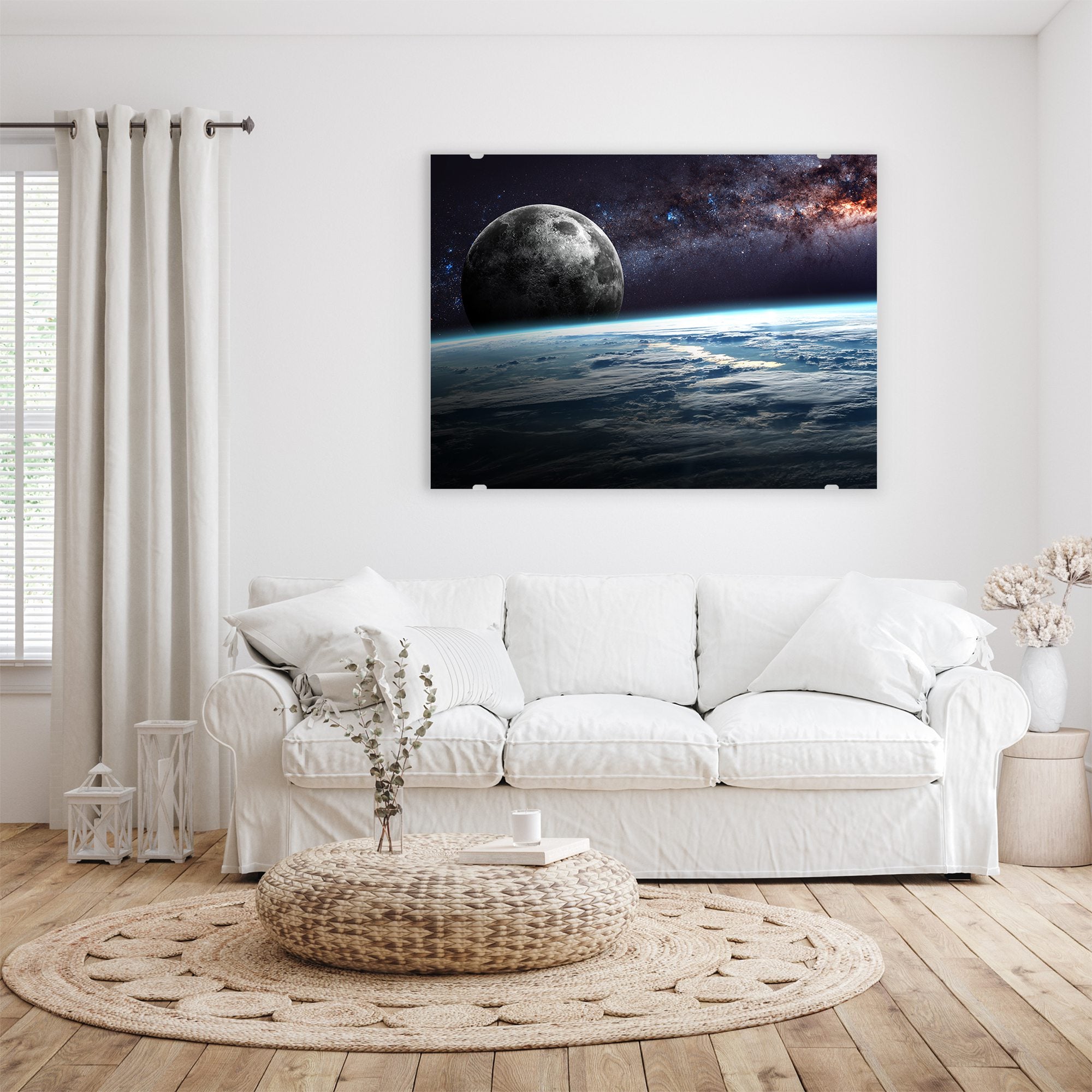 Wandbild - Erde Mond und Sterne