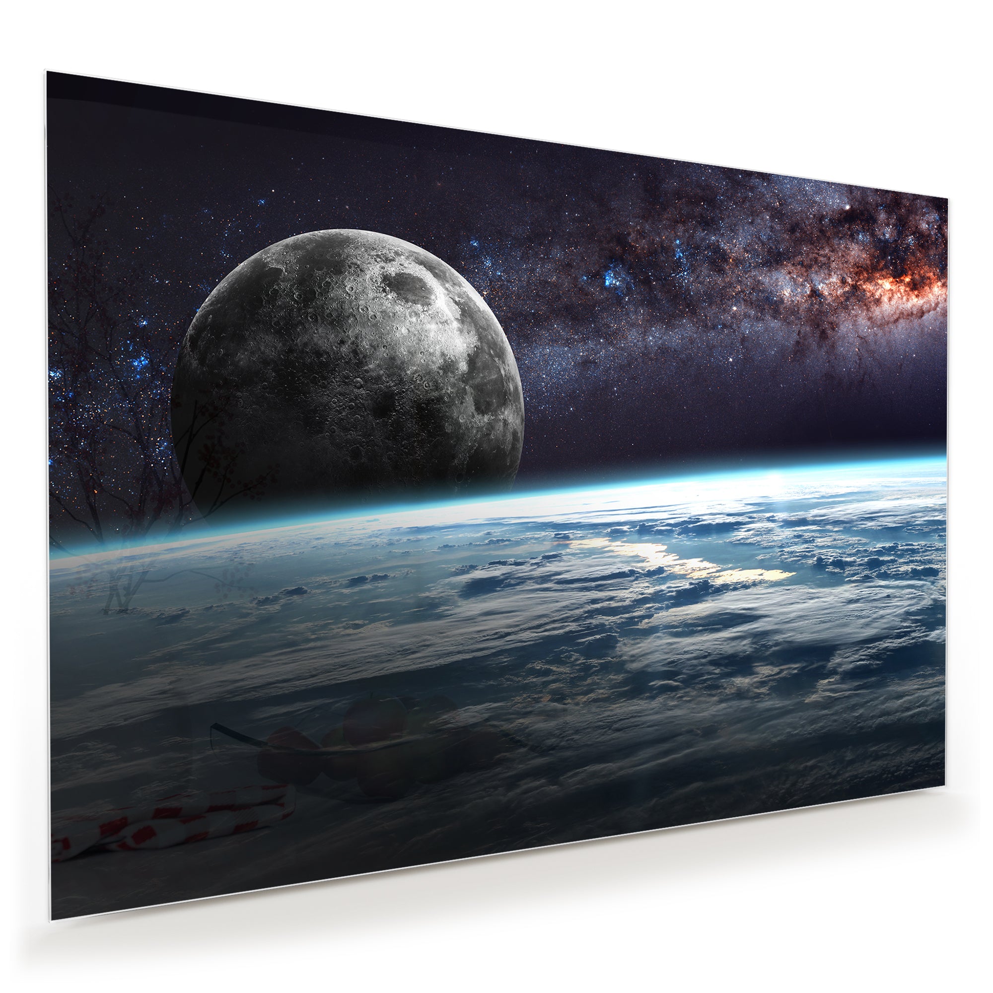 Wandbild - Erde Mond und Sterne