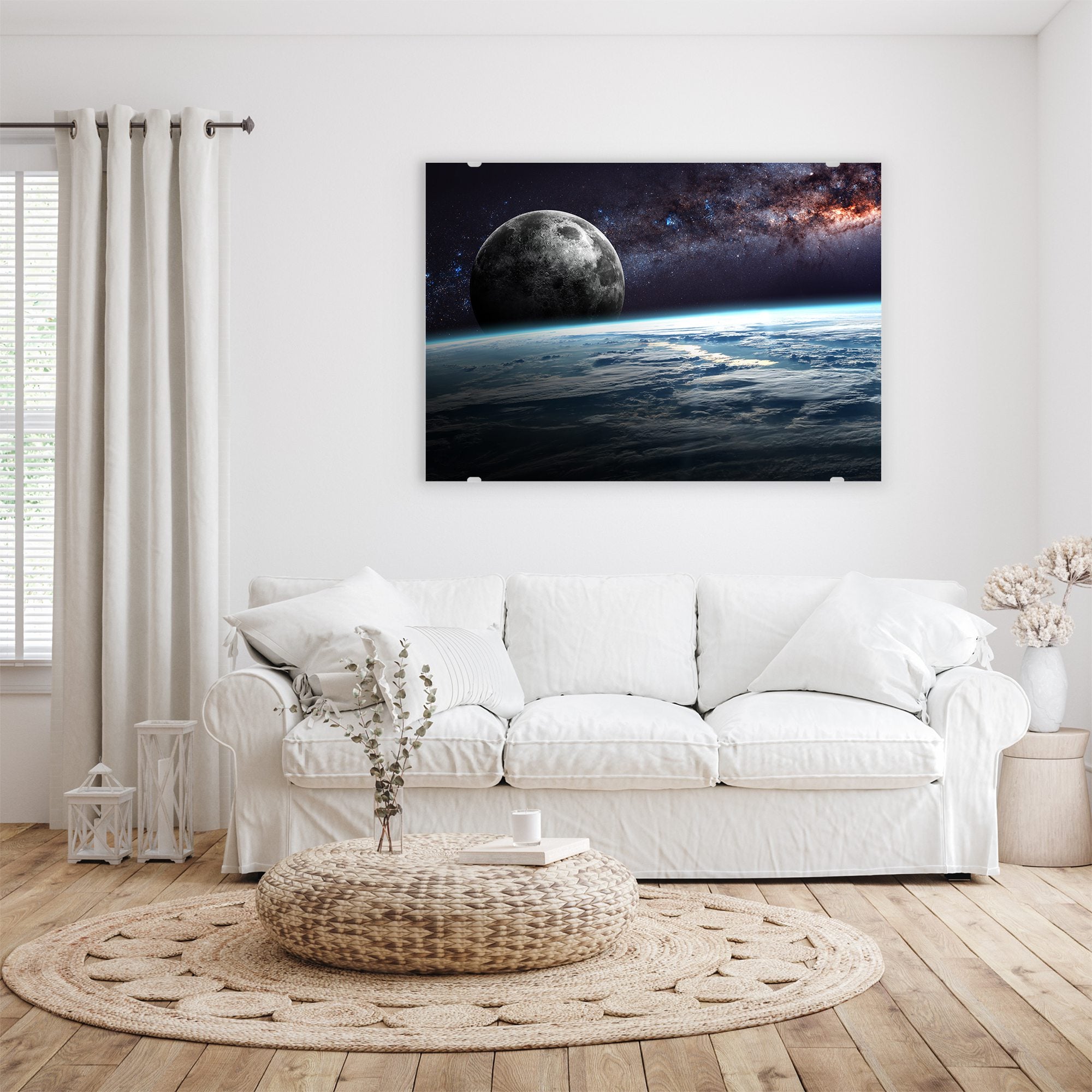 Wandbild - Erde Mond und Sterne