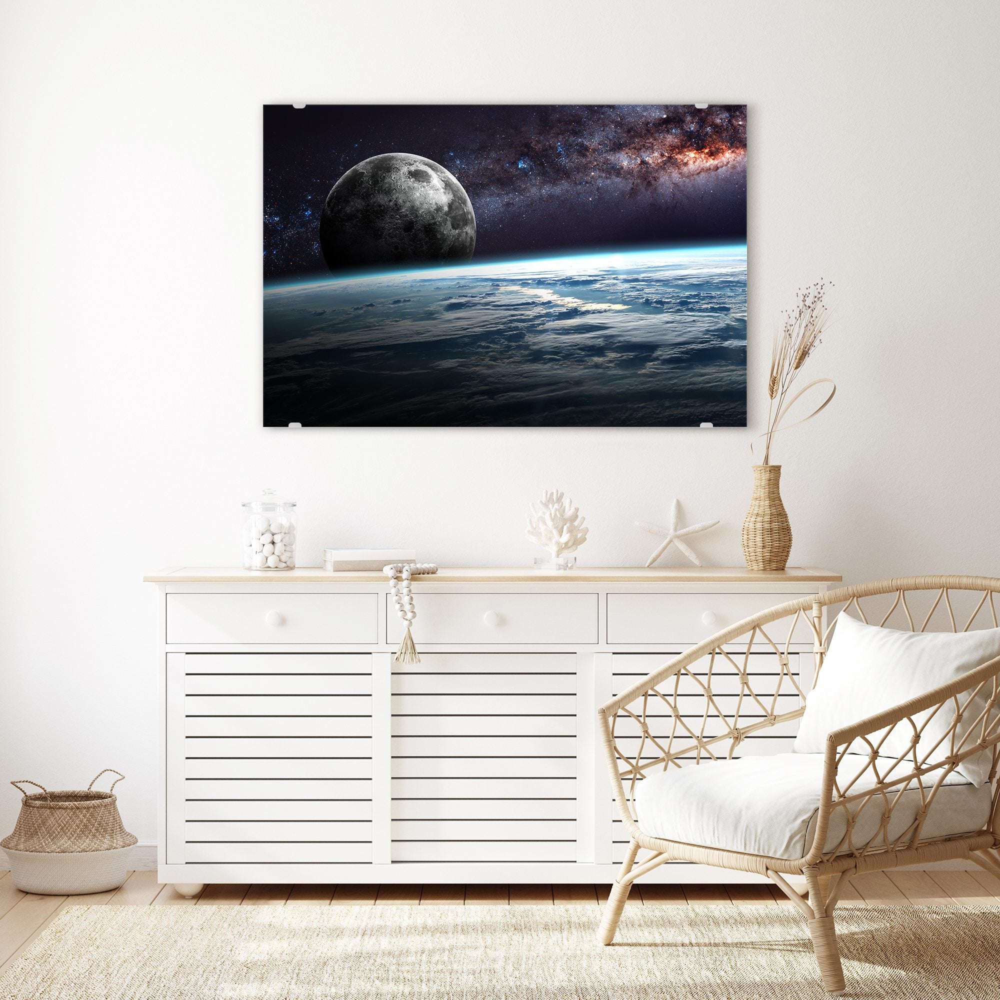 Wandbild - Erde Mond und Sterne