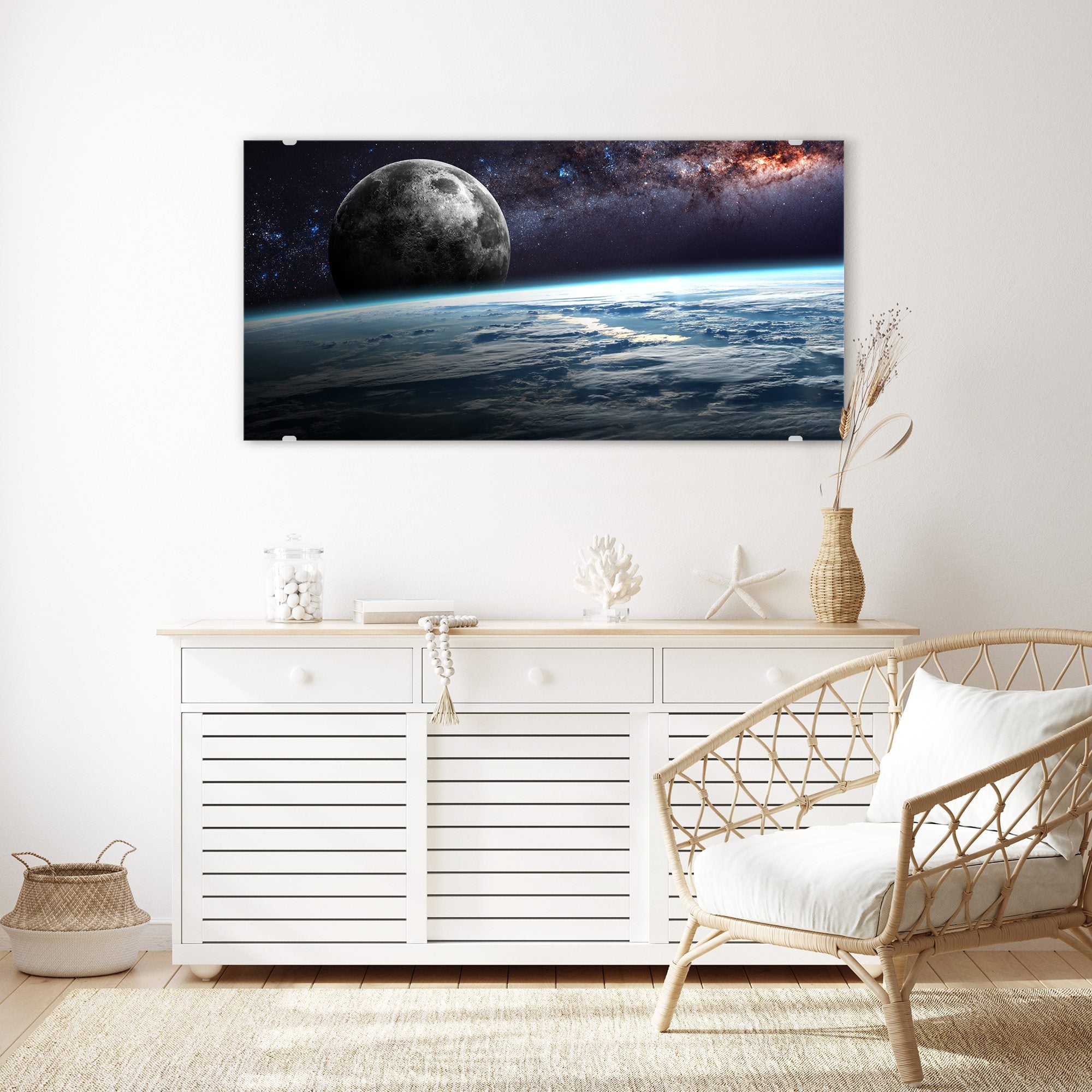 Wandbild - Erde Mond und Sterne