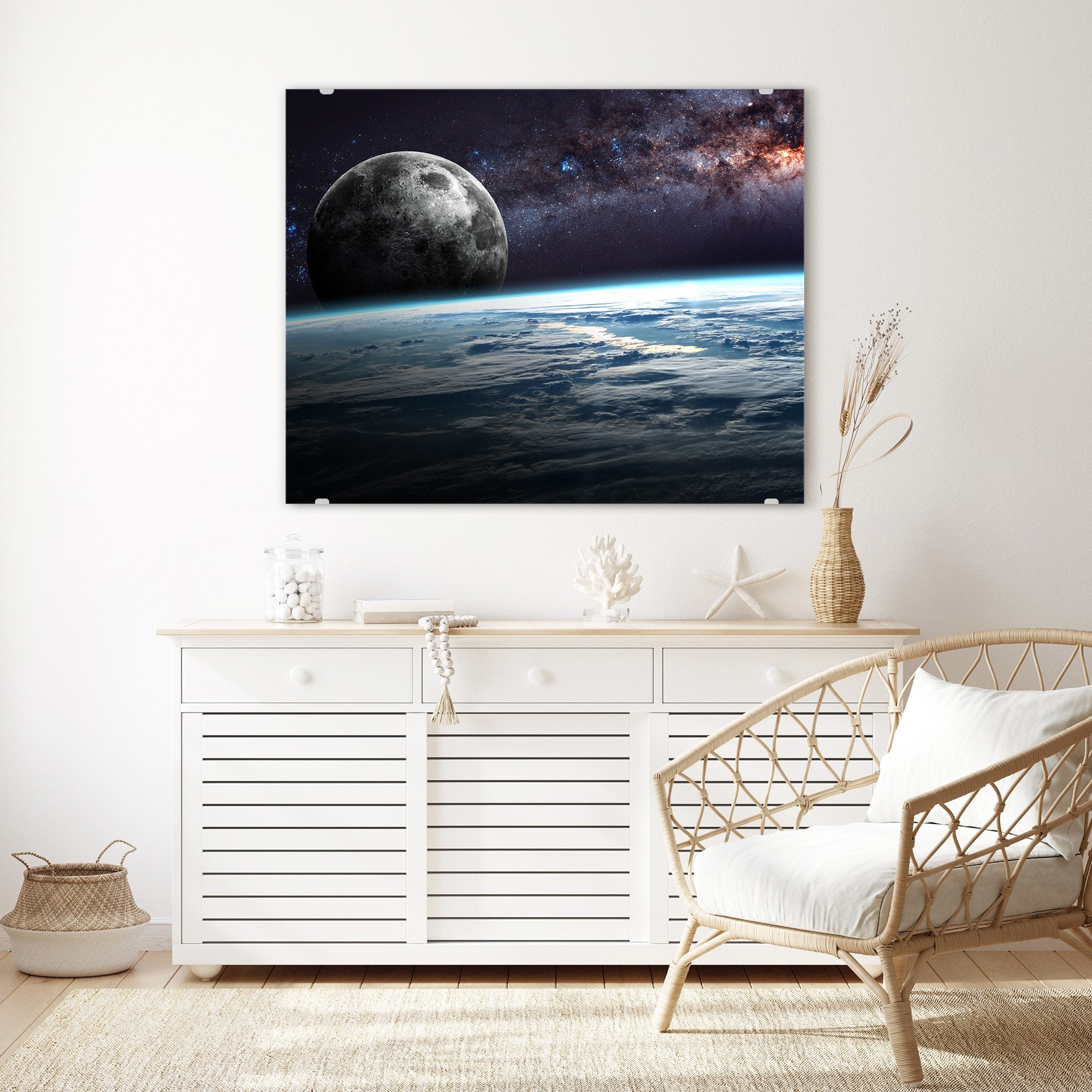 Wandbild - Erde Mond und Sterne