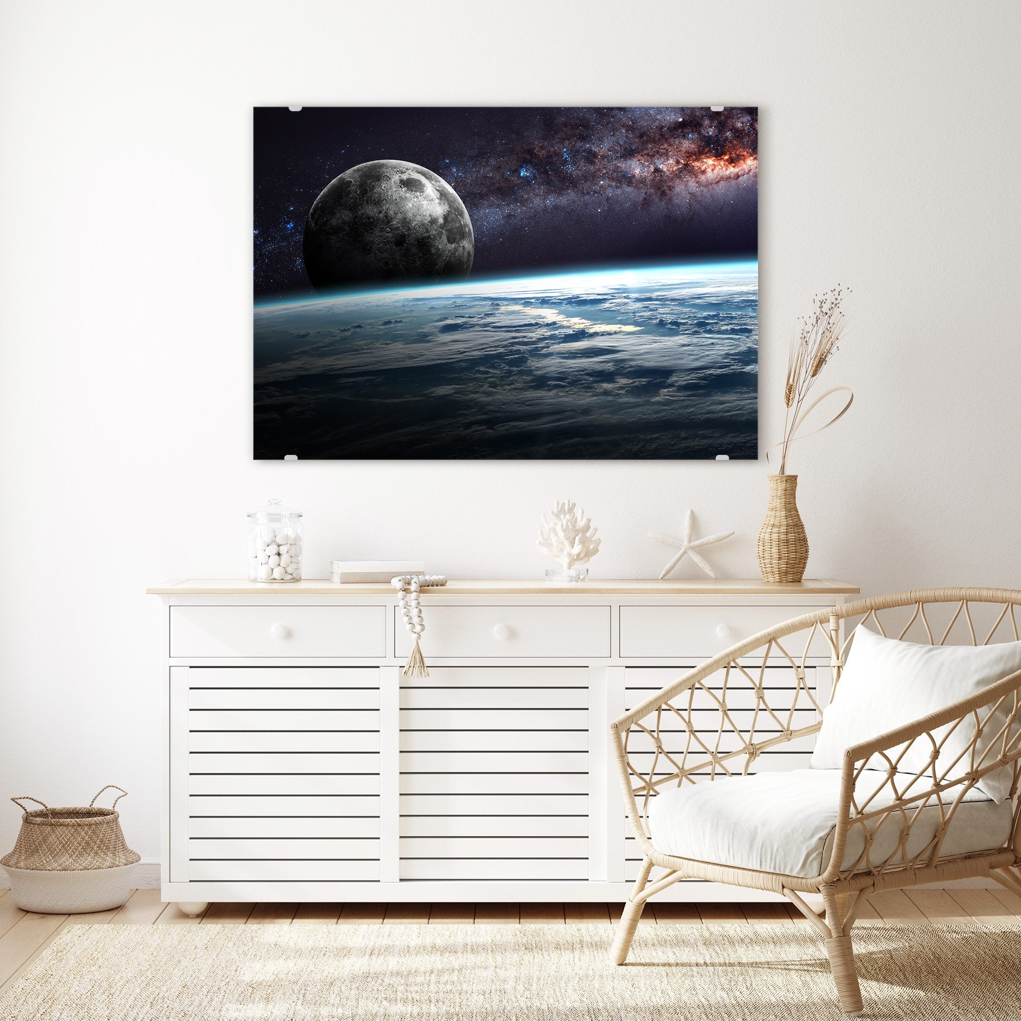 Wandbild - Erde Mond und Sterne