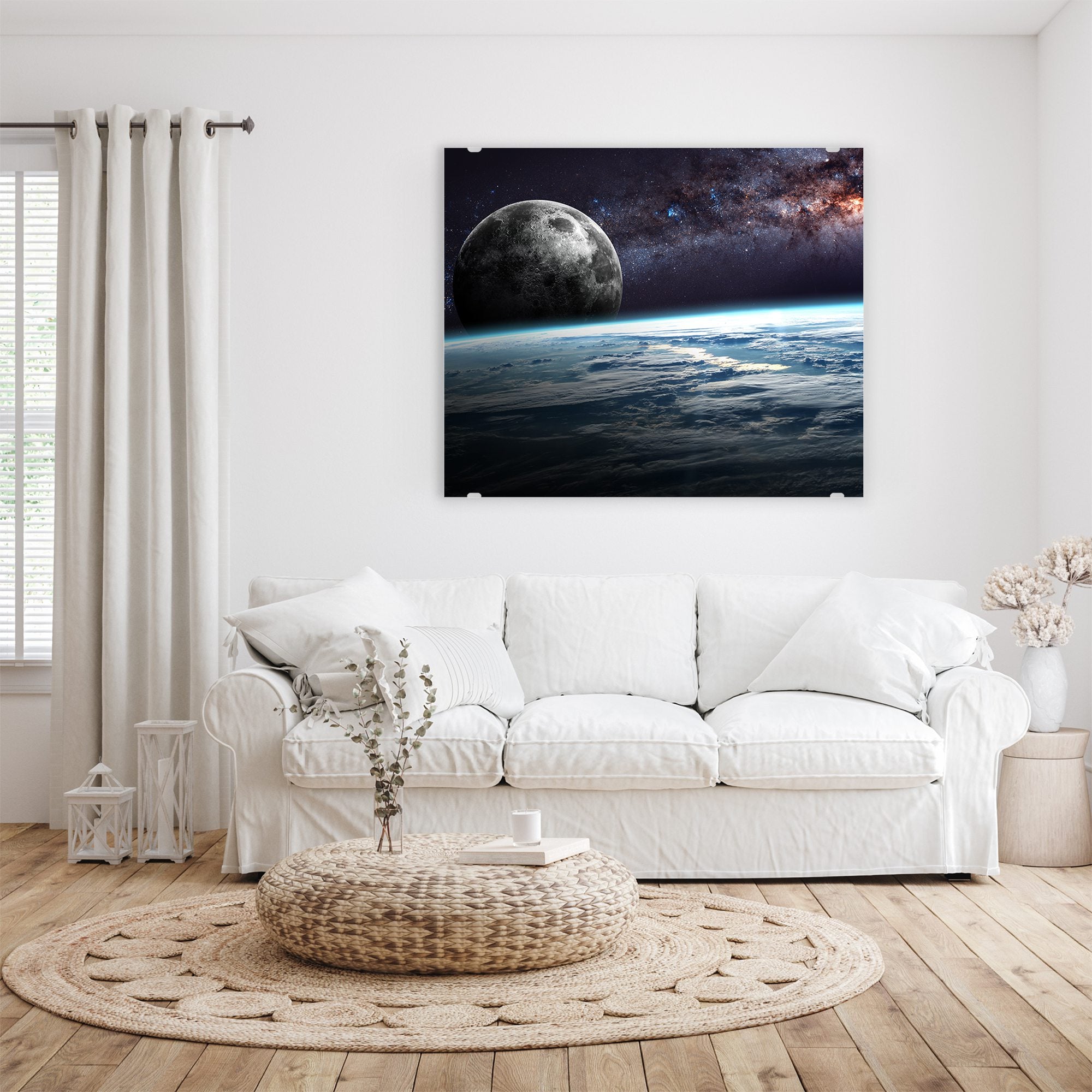 Wandbild - Erde Mond und Sterne