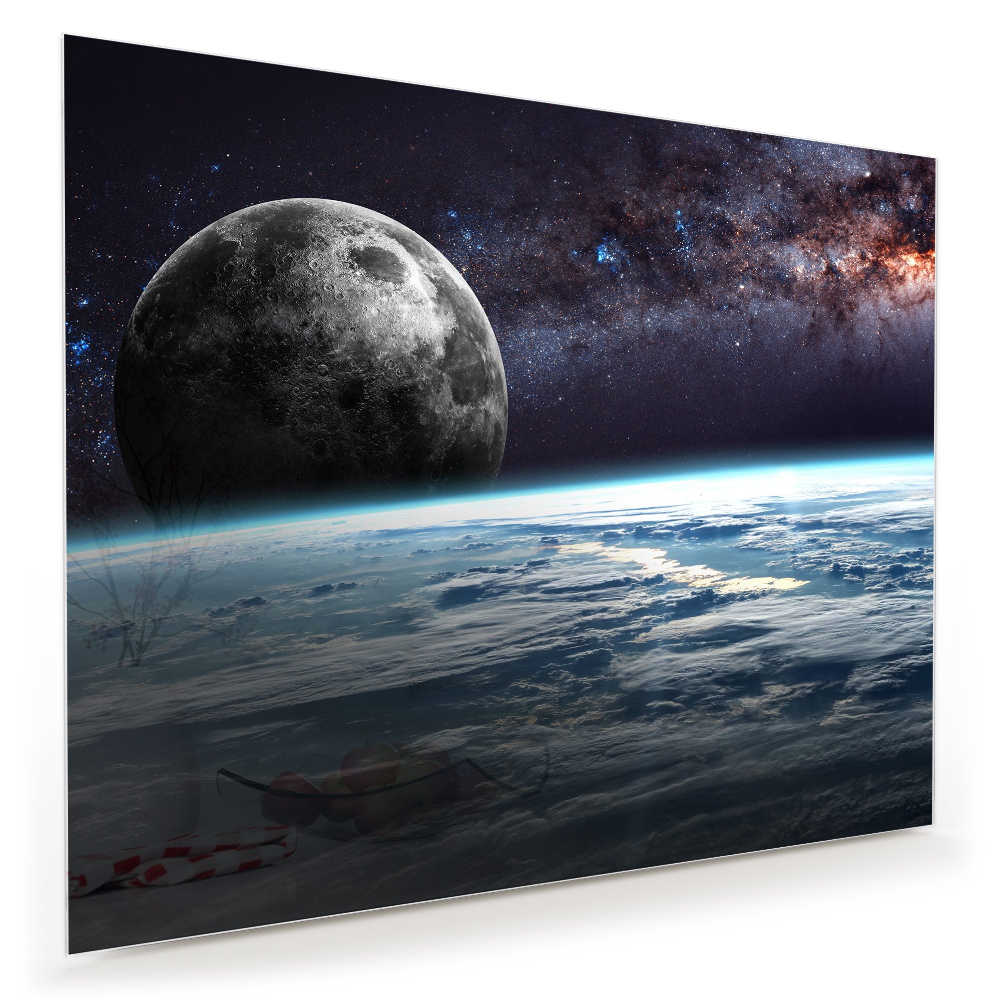 Wandbild - Erde Mond und Sterne