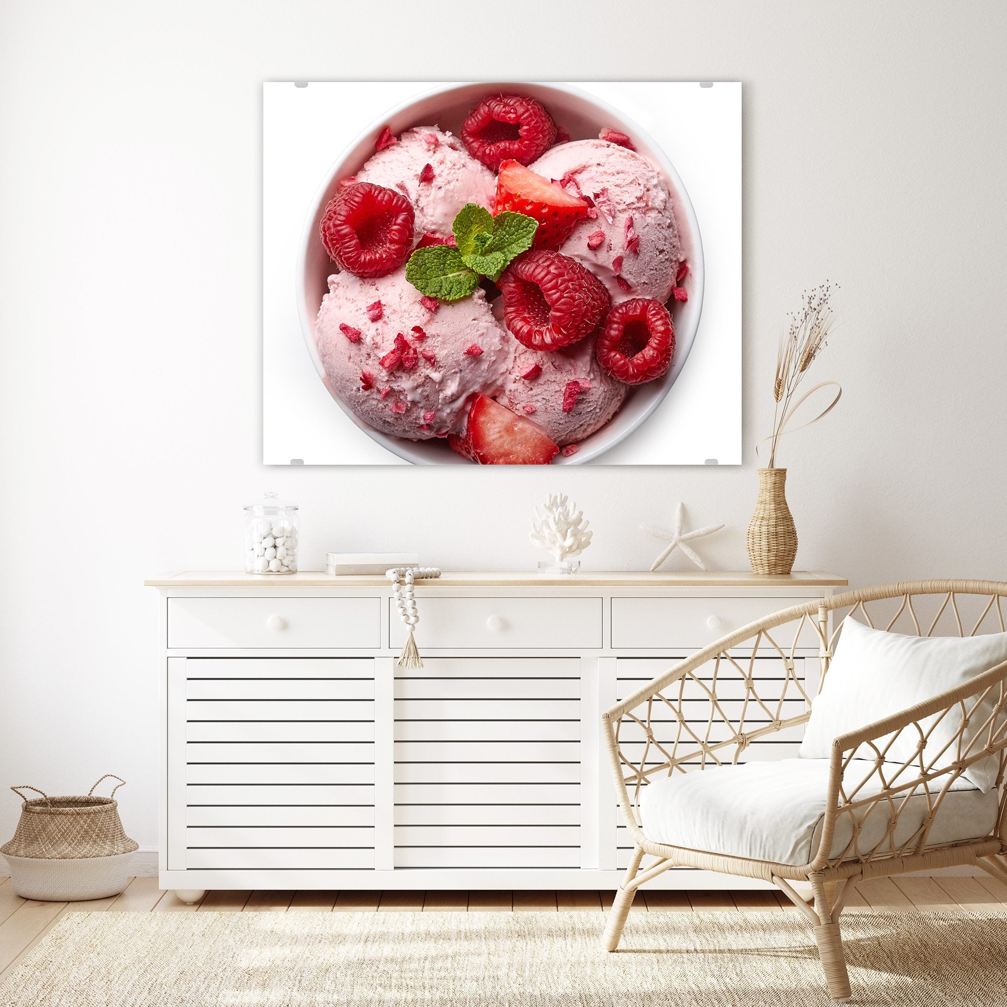 Wandbild - Himbeeren und Eis