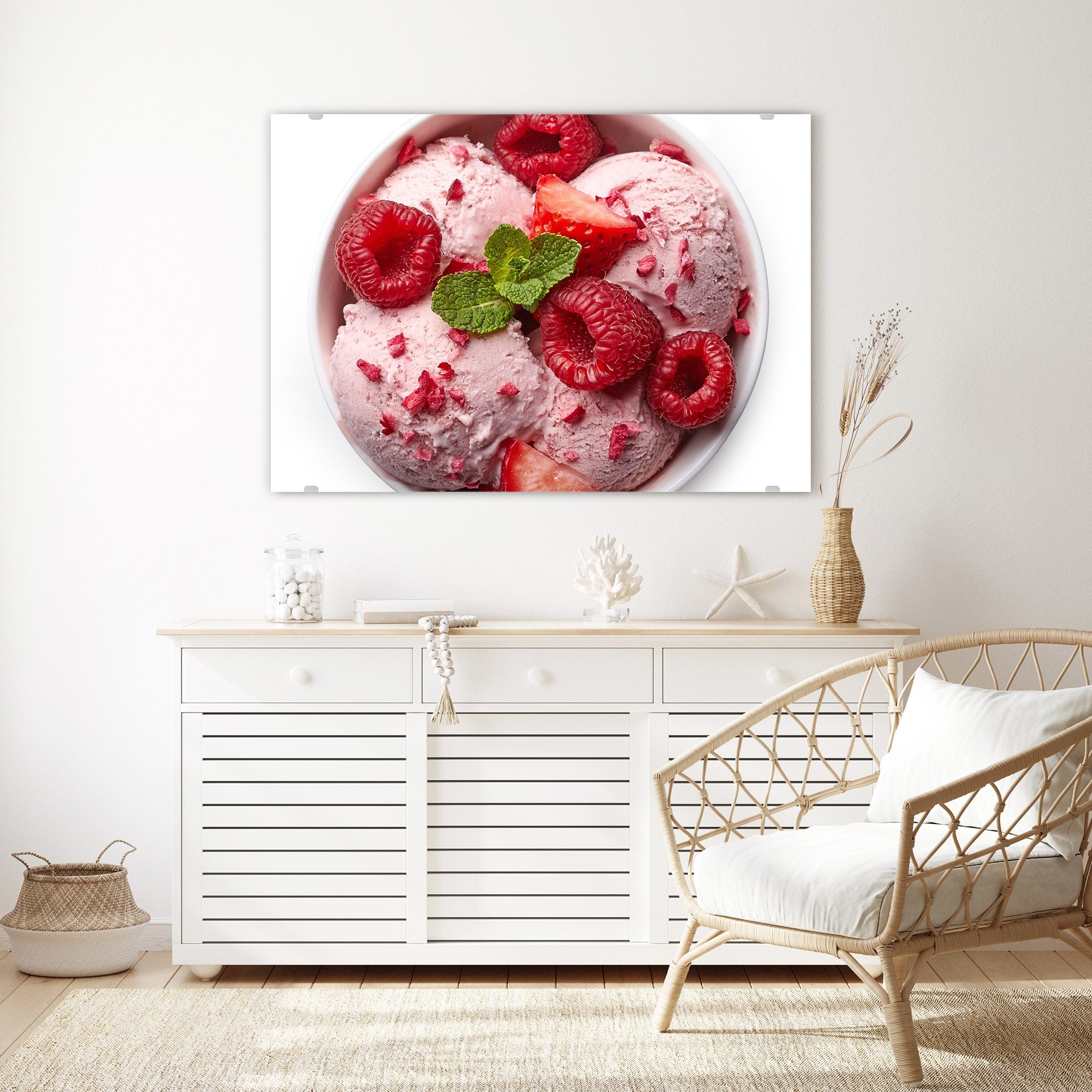 Wandbild - Himbeeren und Eis