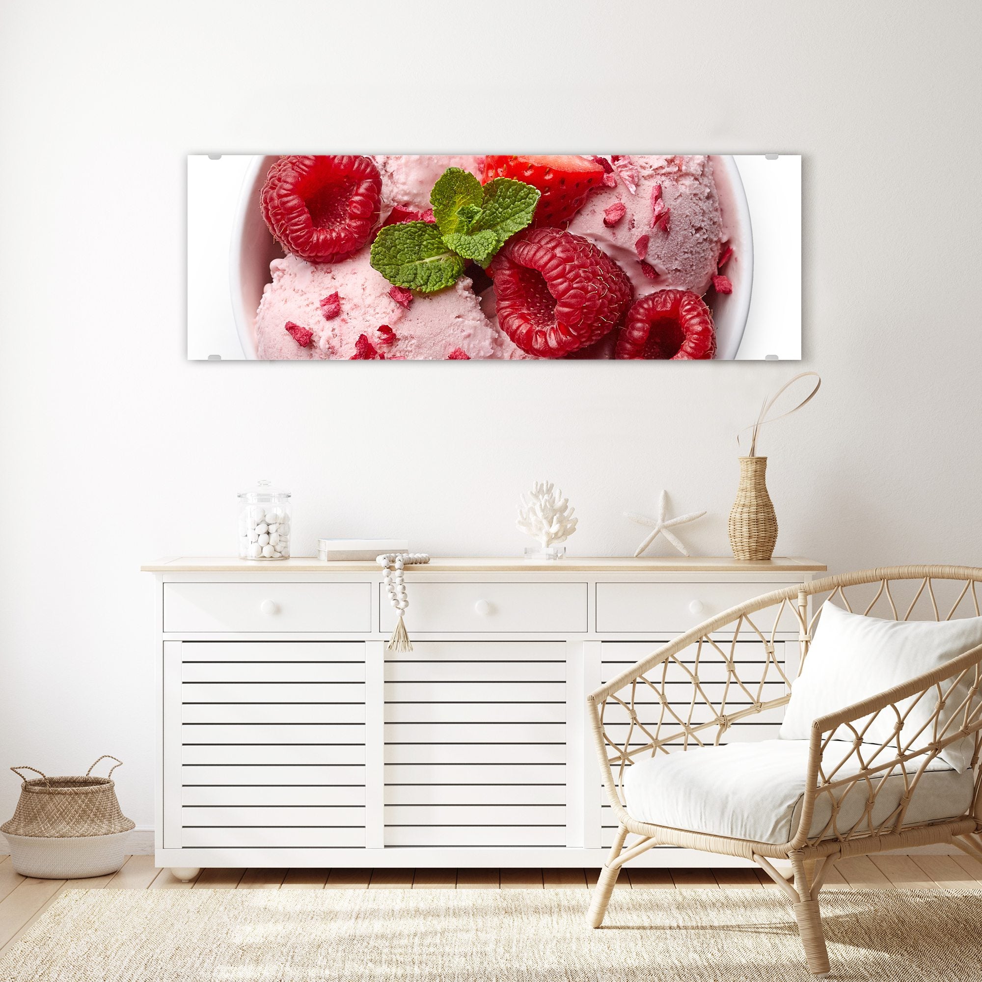 Wandbild - Himbeeren und Eis