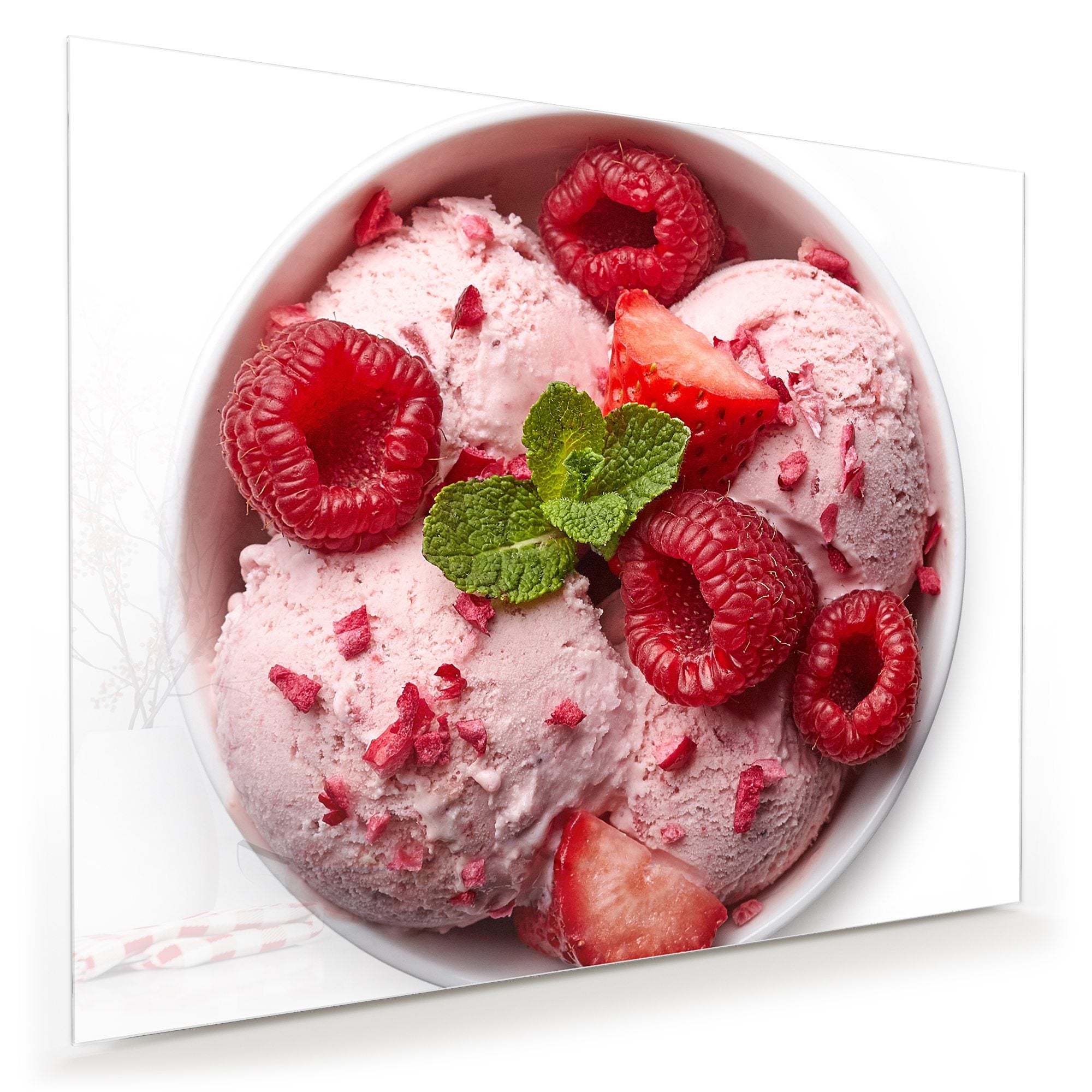 Wandbild - Himbeeren und Eis