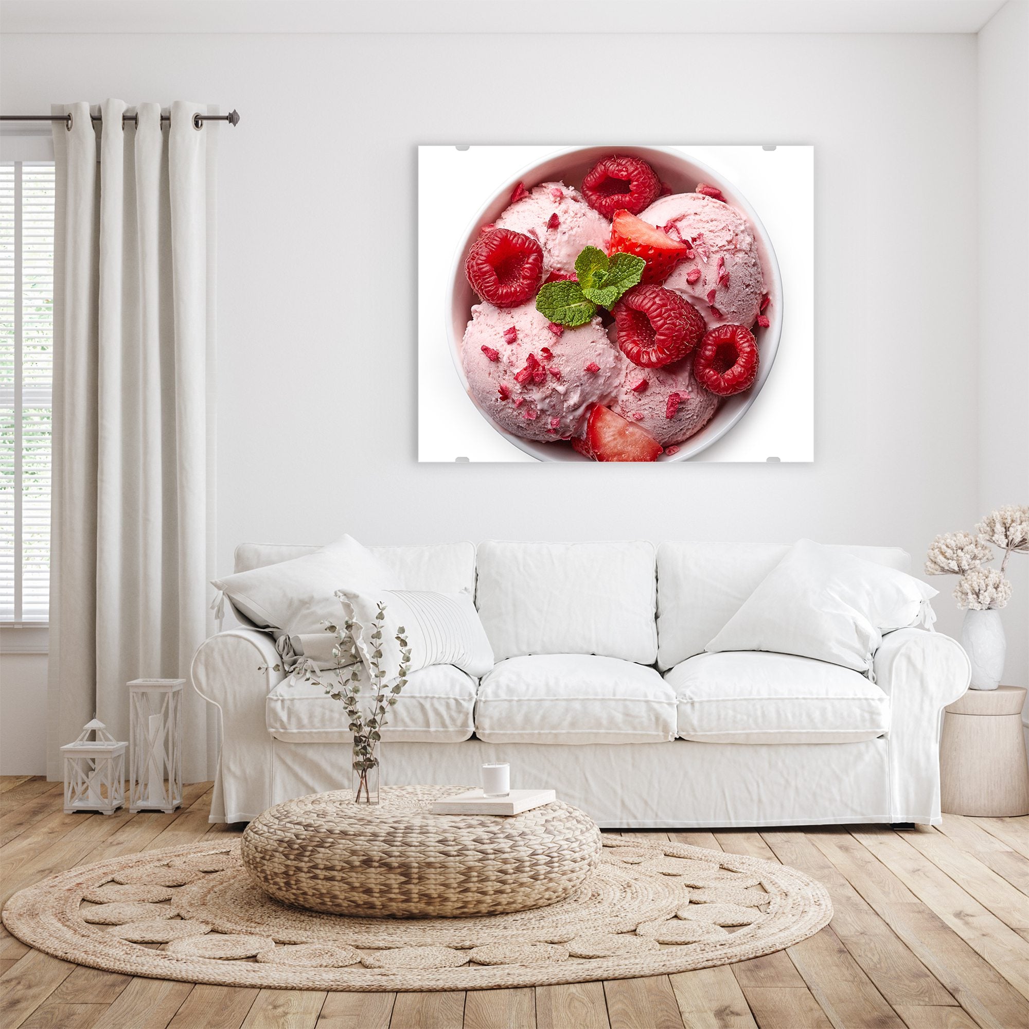 Wandbild - Himbeeren und Eis