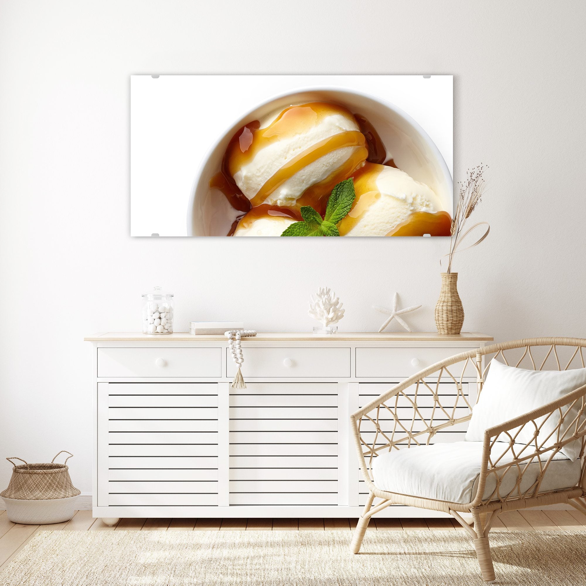 Wandbild - Eis in Schale mit Sauce