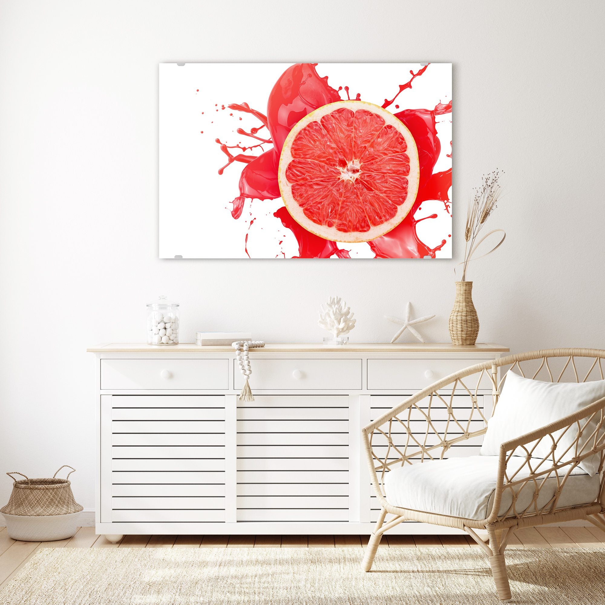 Wandbild - Blutorange mit Spritzer