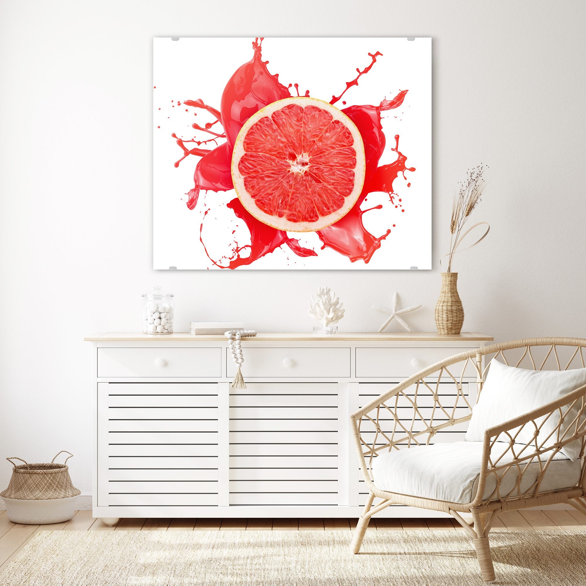 Wandbild - Blutorange mit Spritzer