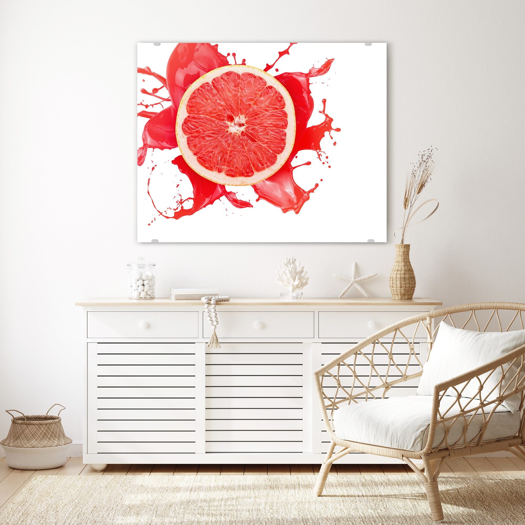 Wandbild - Blutorange mit Spritzer