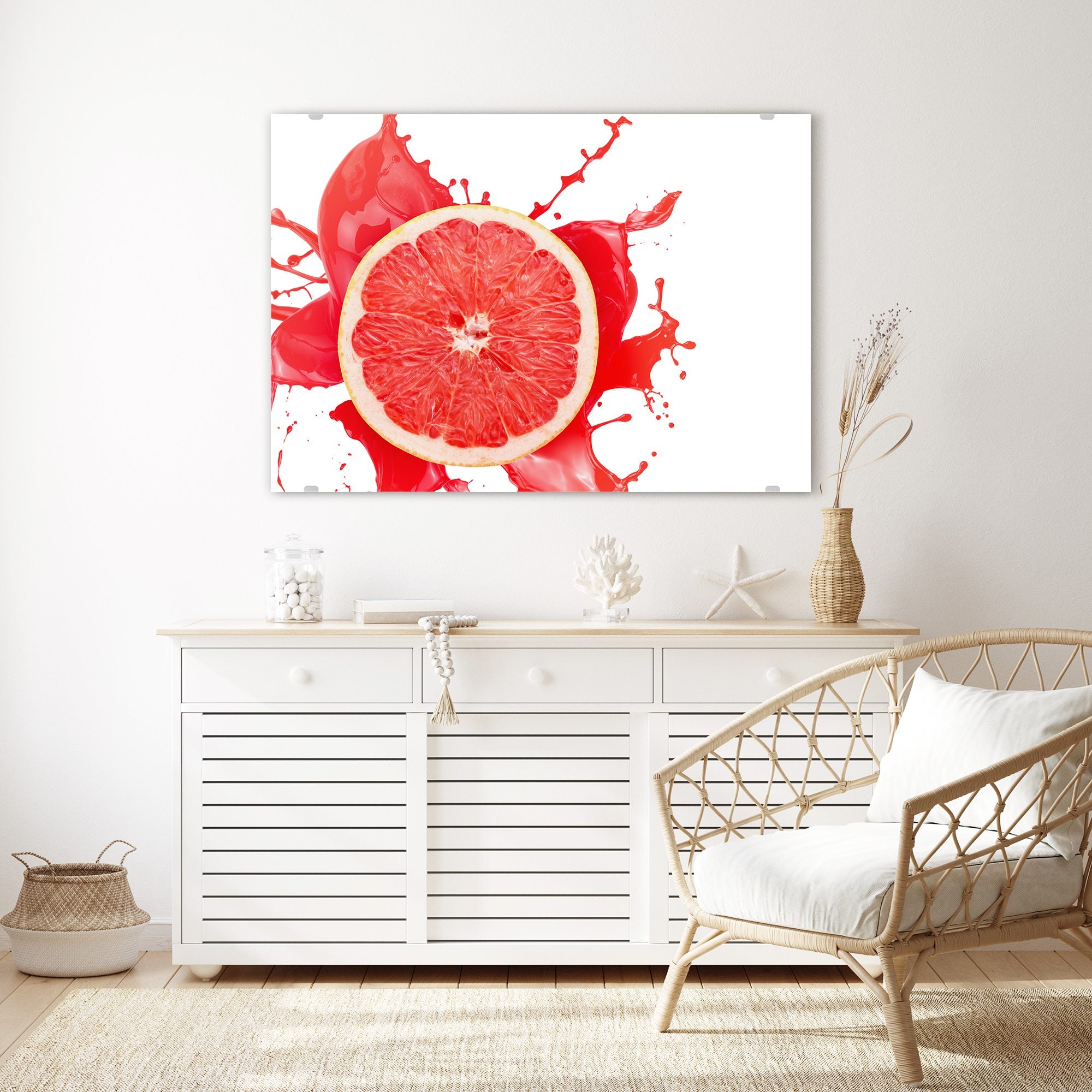 Wandbild - Blutorange mit Spritzer