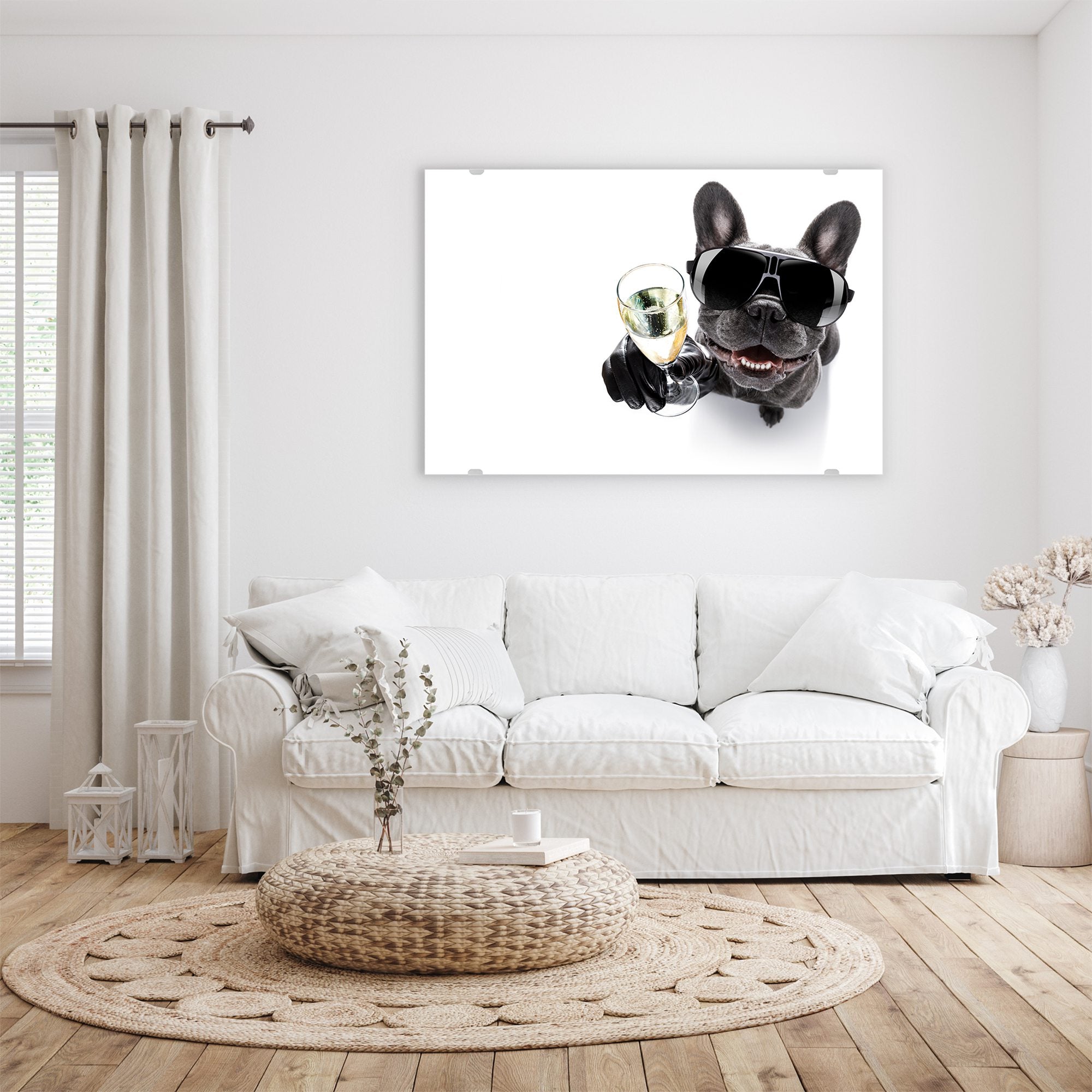 Wandbild - Bulldogge mit Prosecco Glas