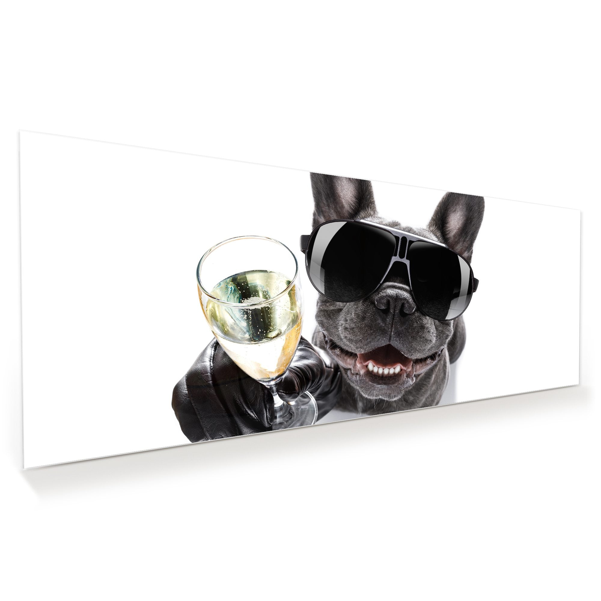 Wandbild - Bulldogge mit Prosecco Glas