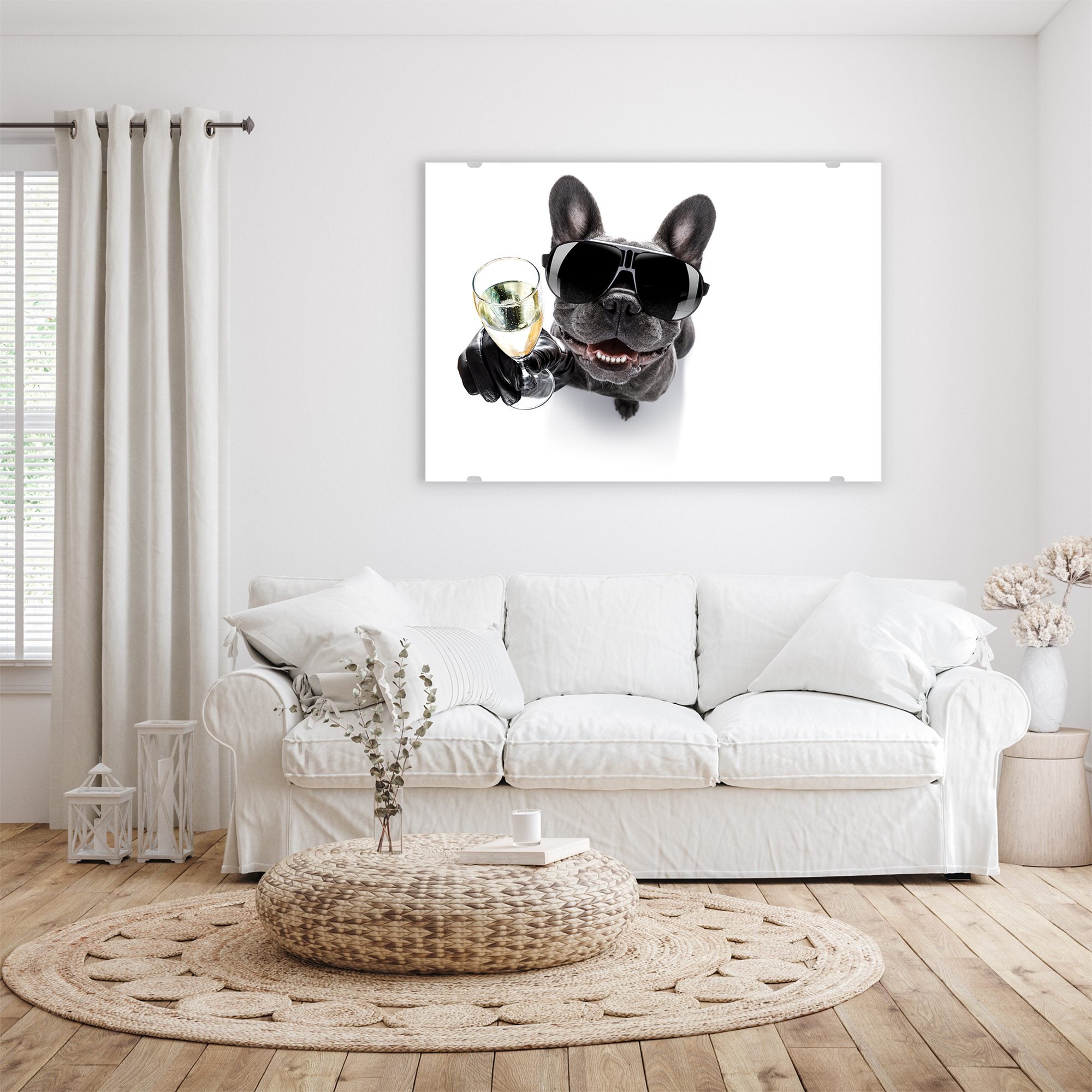 Wandbild - Bulldogge mit Prosecco Glas