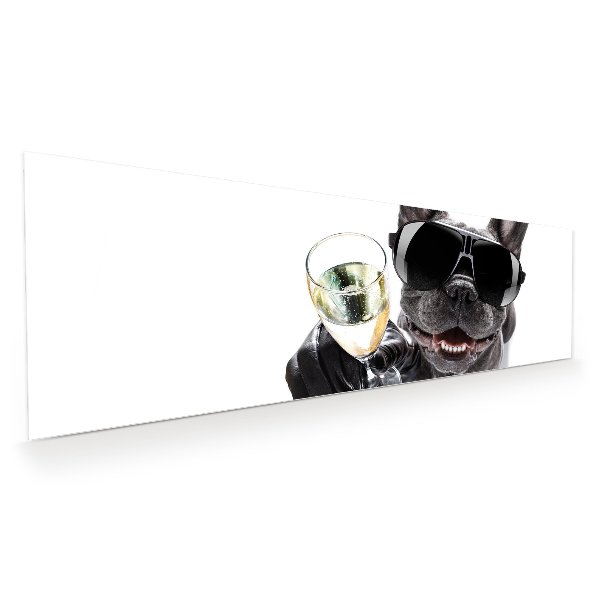 Wandbild - Bulldogge mit Prosecco Glas