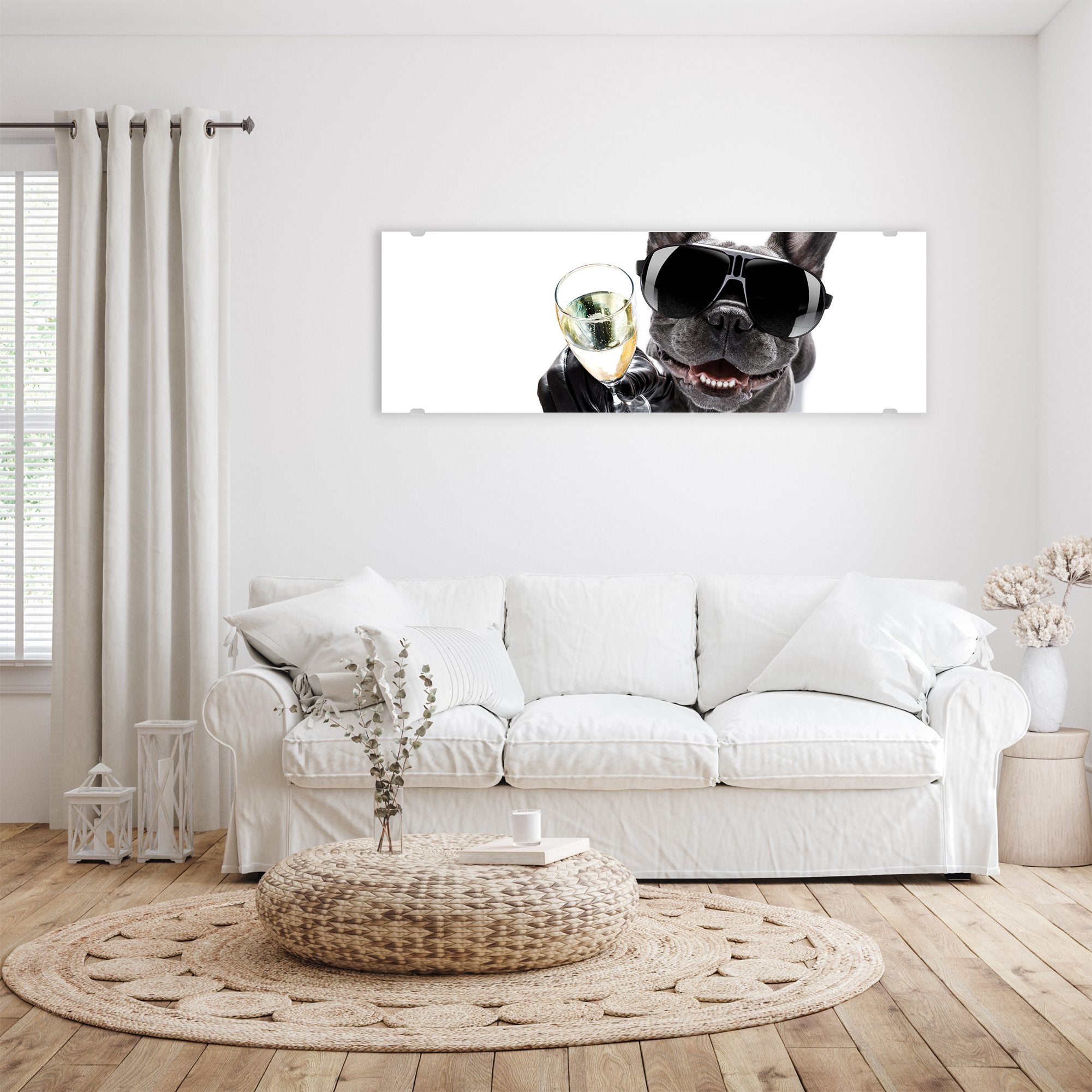 Wandbild - Bulldogge mit Prosecco Glas