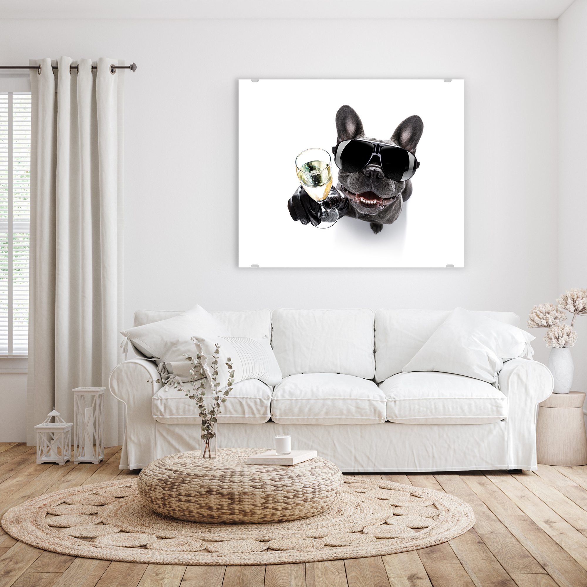 Wandbild - Bulldogge mit Prosecco Glas