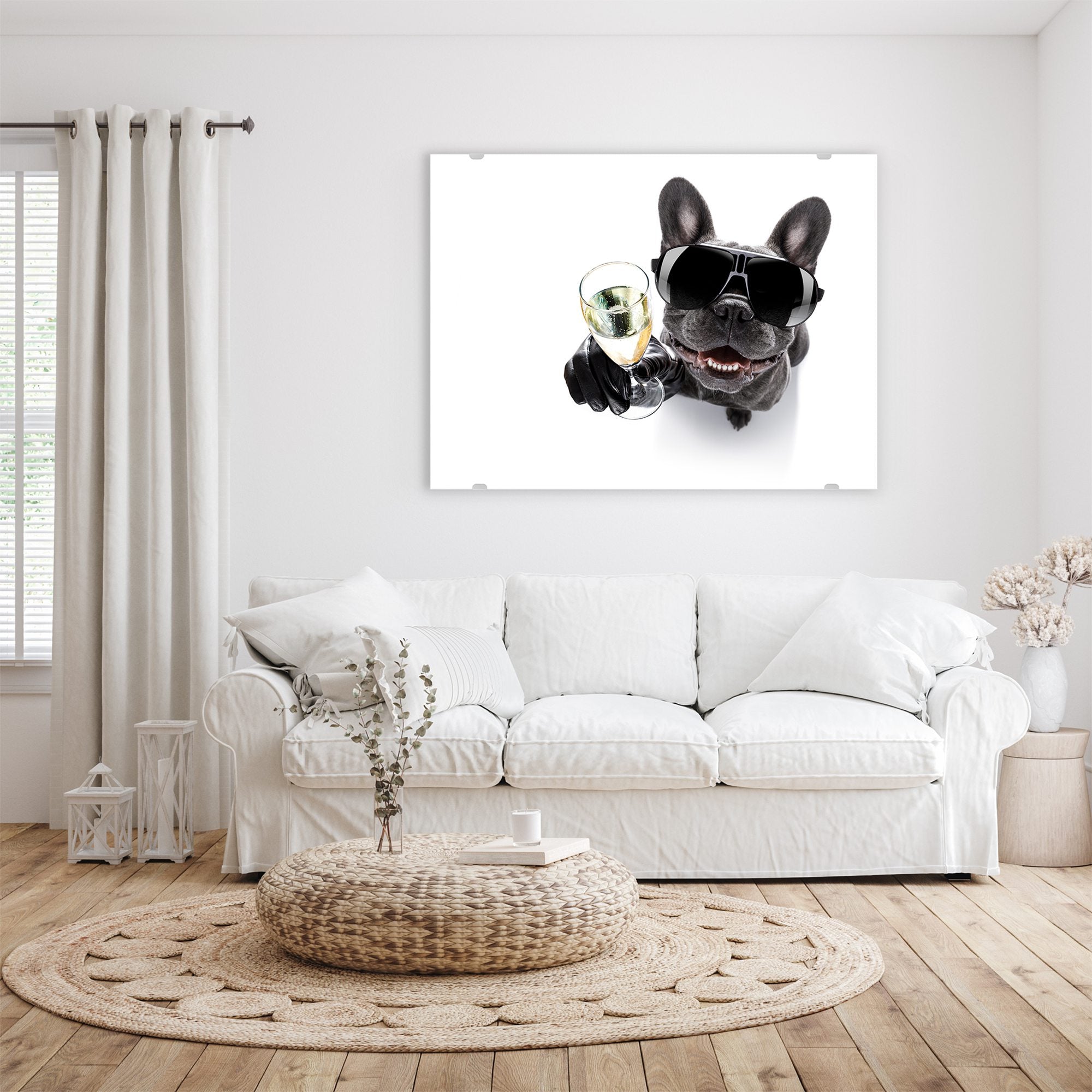 Wandbild - Bulldogge mit Prosecco Glas